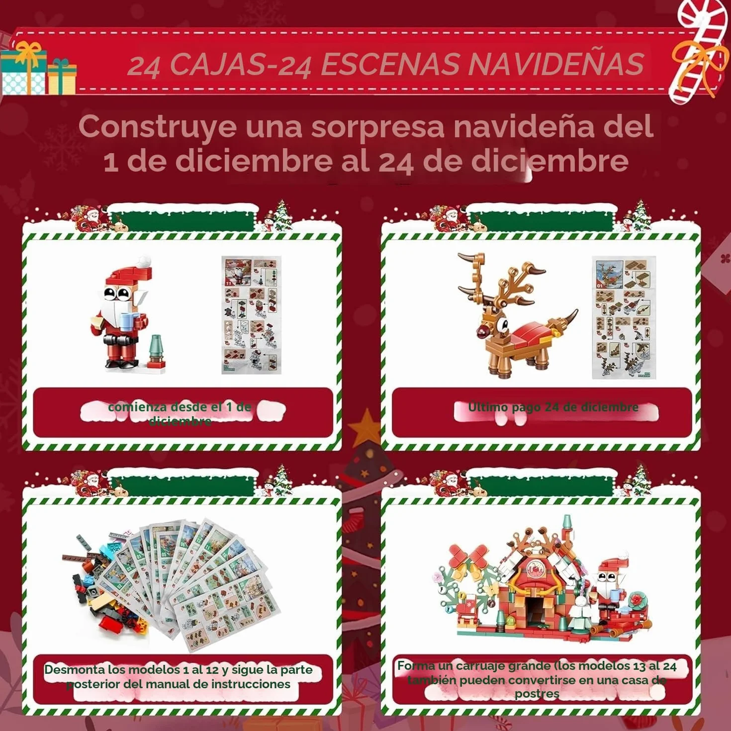 KAHEIGN Calendario de Adviento 2025, Cuenta Regresiva de Navidad 24 Días 895 Piezas 12 en 1 Bloques de Construcción