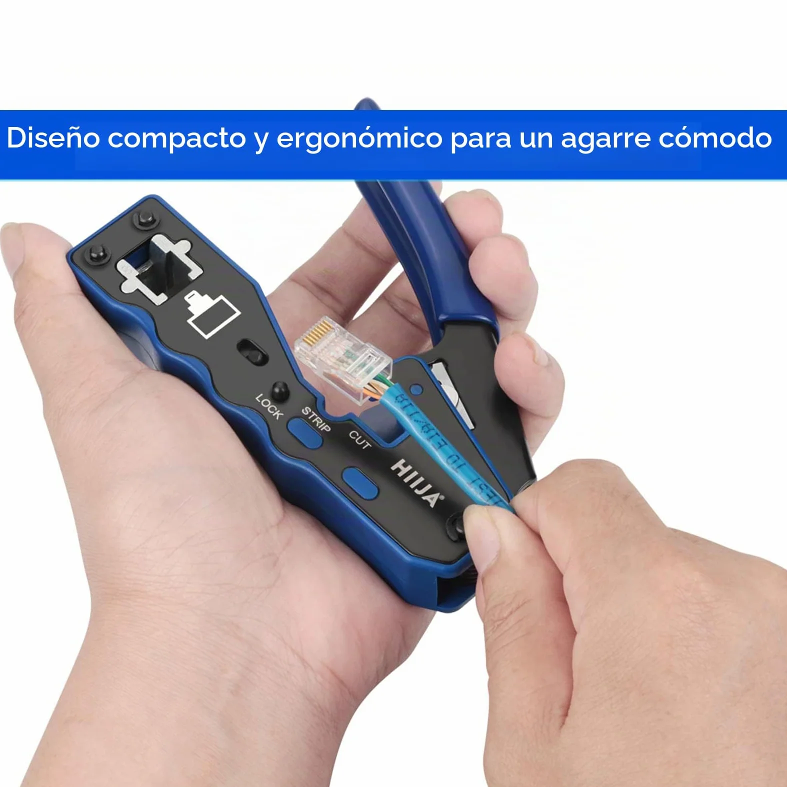 Kit Crimpadora RJ45 Cat6 Cat5e Cat5 con Comprobador de Cable, Herramienta Ethernet 3 en 1 con Pelacables, 50 Conectores RJ45 Pasantes y Fundas