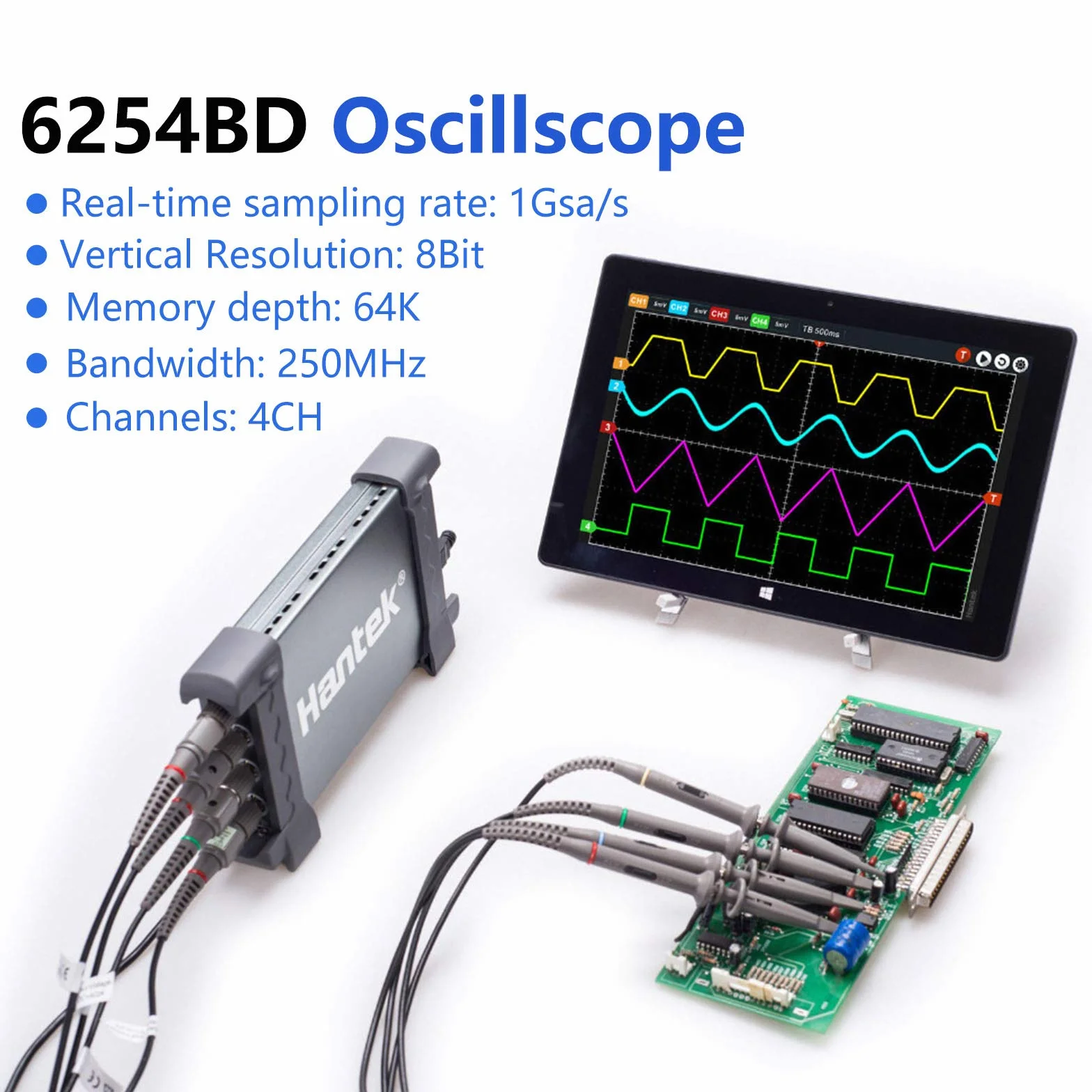 Hantek 6254BD - Osciloscopio digital de almacenamiento USB 250MHz 1GSa/s 4CH forma de onda arbitraria