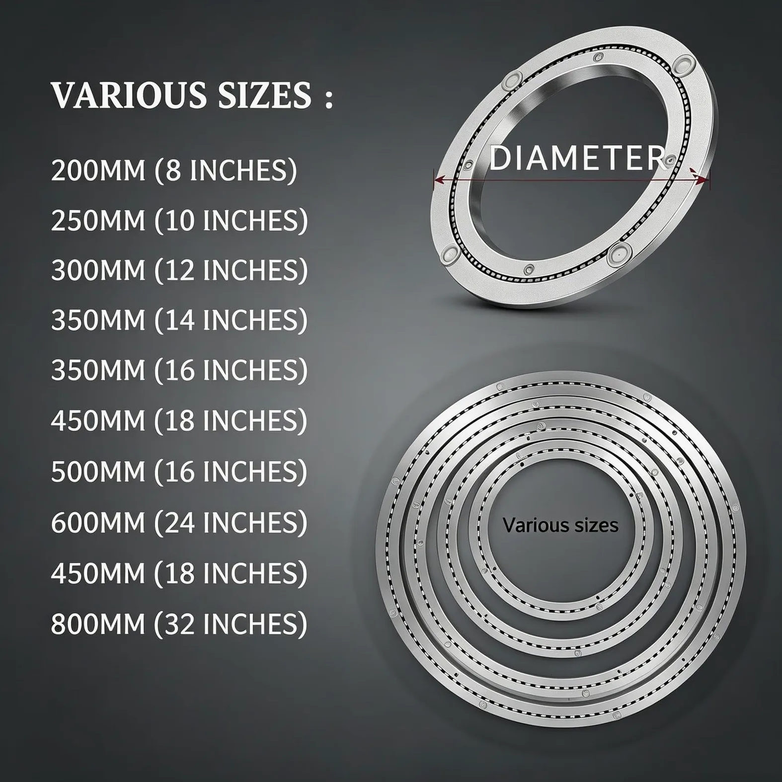 Rodamientos De Plataforma Giratoria,Pista Giratoria,Lazy Susan Giratoria | Placa Giratoria,Plato Giratorio,Metal De Aluminio,Para Hardware De Rodamiento De Plato Giratorio(450mm(18 inches))