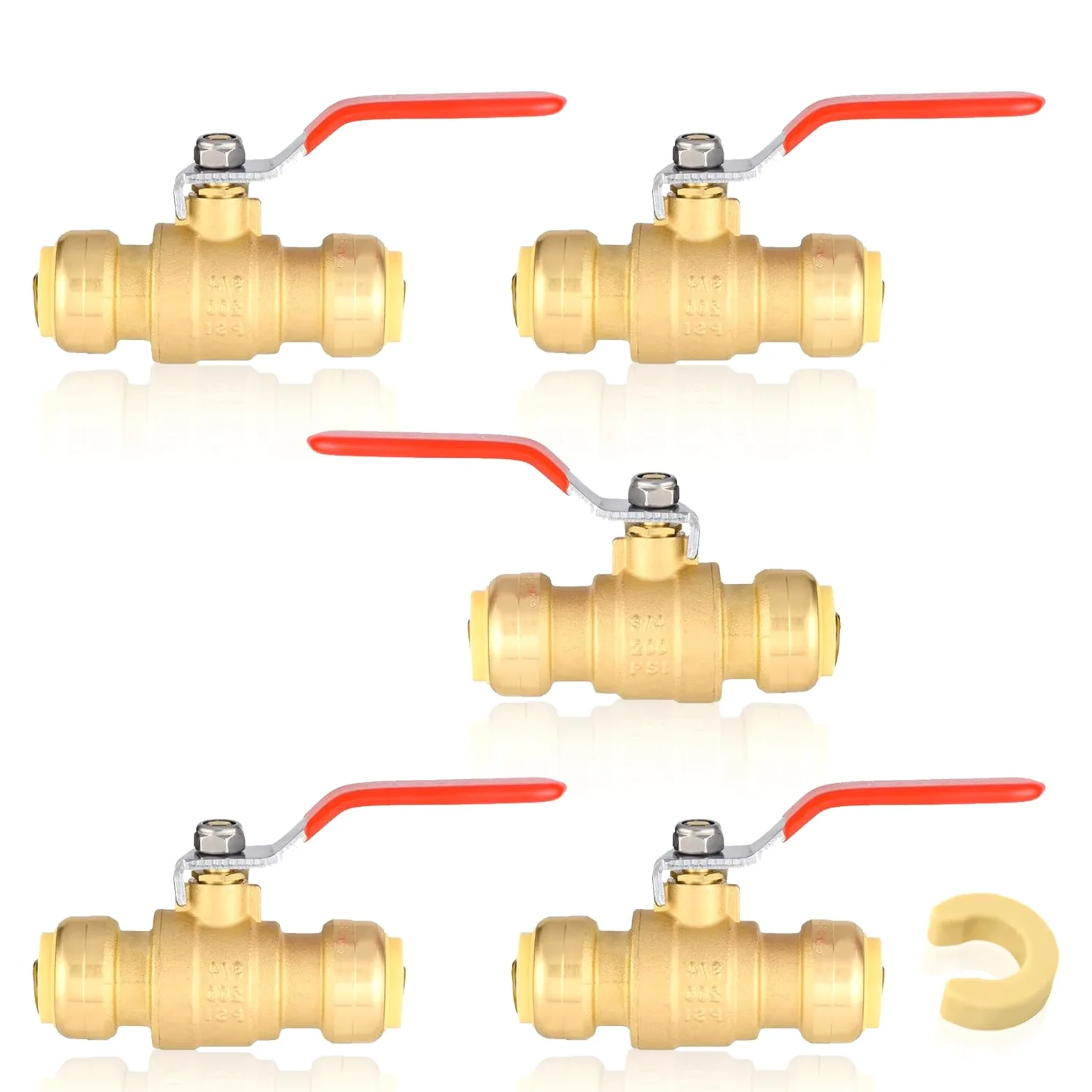 Válvula de bola de ajuste a presión de 3/4 pulgadas con drenaje, válvula de bola de cierre de latón de puerto completo, accesorios de fontanería para tubos de cobre, Pex, Cpvc (paquete de 5)