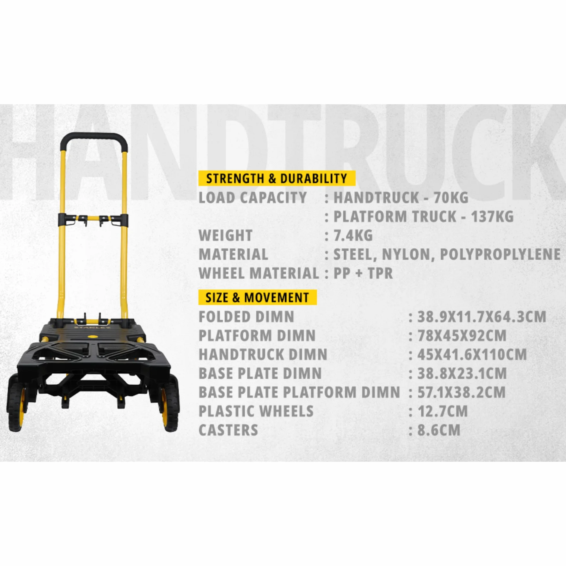 Stanley SXWTD-FT585 2-en-1 Carro y Caretilla Plegable 70kg 137kg Plástico/Acero