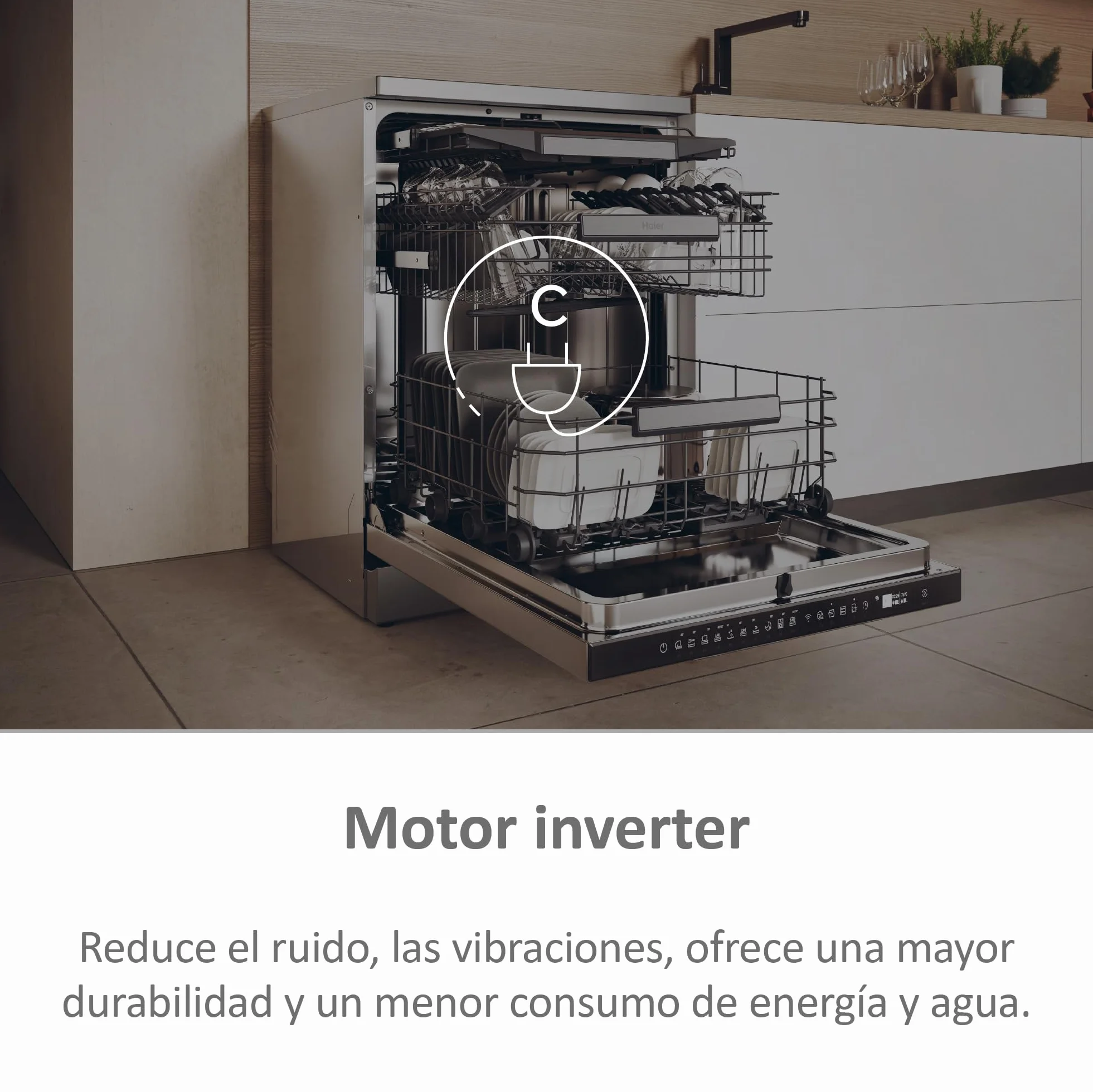 Haier I-Pro Shine Serie 3 XF 5C4M1X Lavavajillas Independiente 60cm, Motor Inverter, 15 Cubiertos, WIFI, 44dB, Inox
