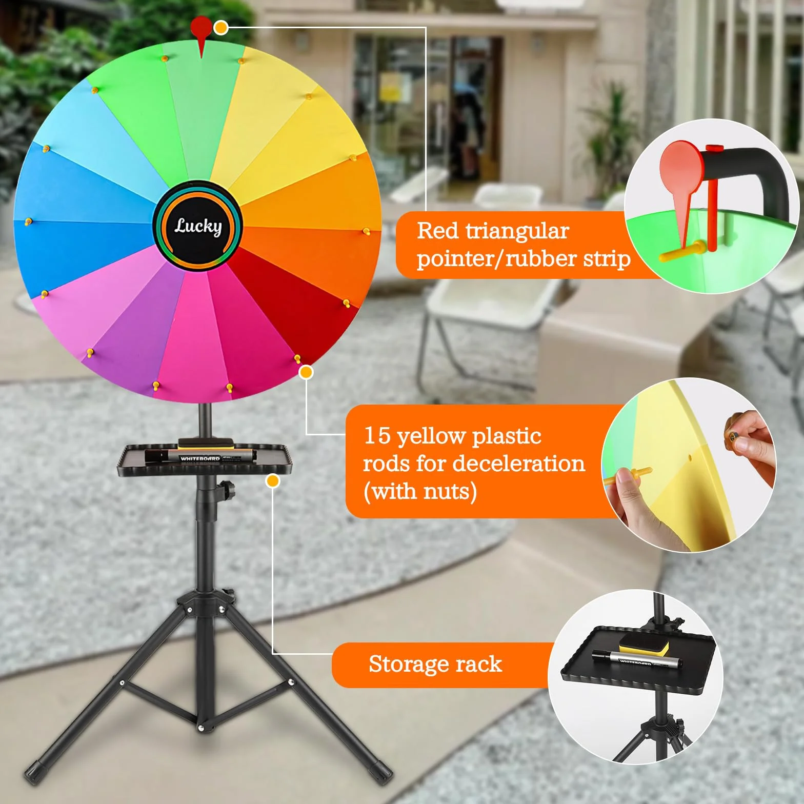 Rueda de premios de giro de 24 pulgadas, 14 colores, ajustable 37"-65", con estante