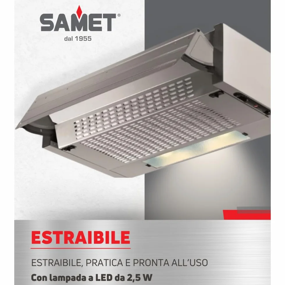 Campana empotrable extraíble LED 60 x 30 x 15 cm 3 niveles de potencia aluminio