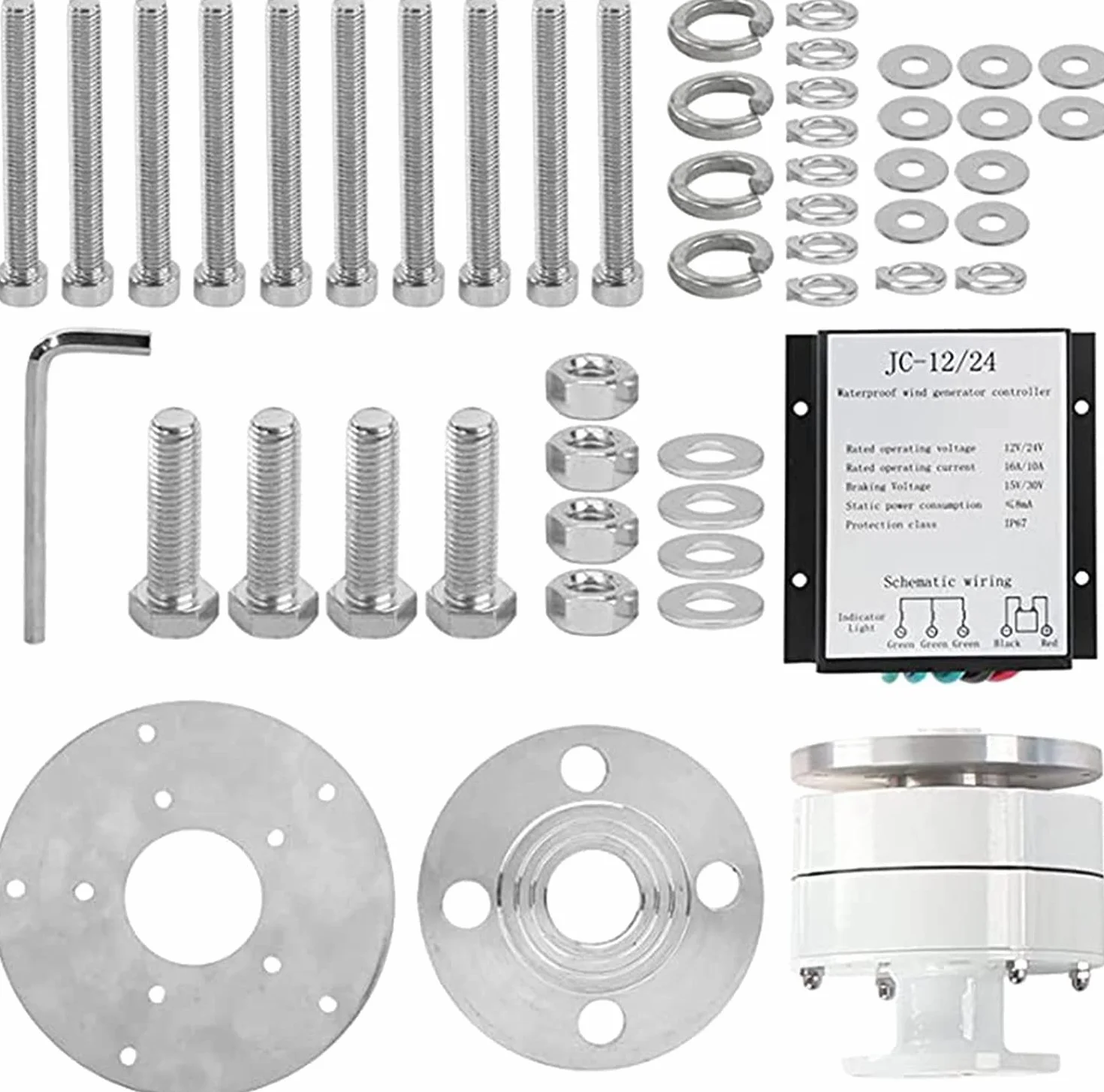 Aerogenerador 3000W Generador Viento,Turbina Eólica Vertical Kit con Controlador 5 Cuchillas Ajuste Automático De Dirección Viento,Para Barcos Terrazas Cabañas O Hogar,White-12V