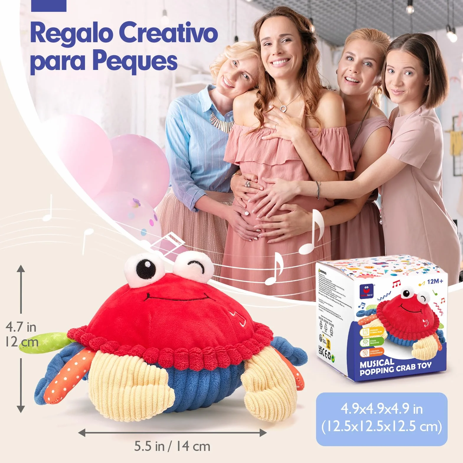 hahaland Cangrejo Juguete Bebe 6-12 Meses, Bailarín con Música y Grabación, Peluche Interactivo