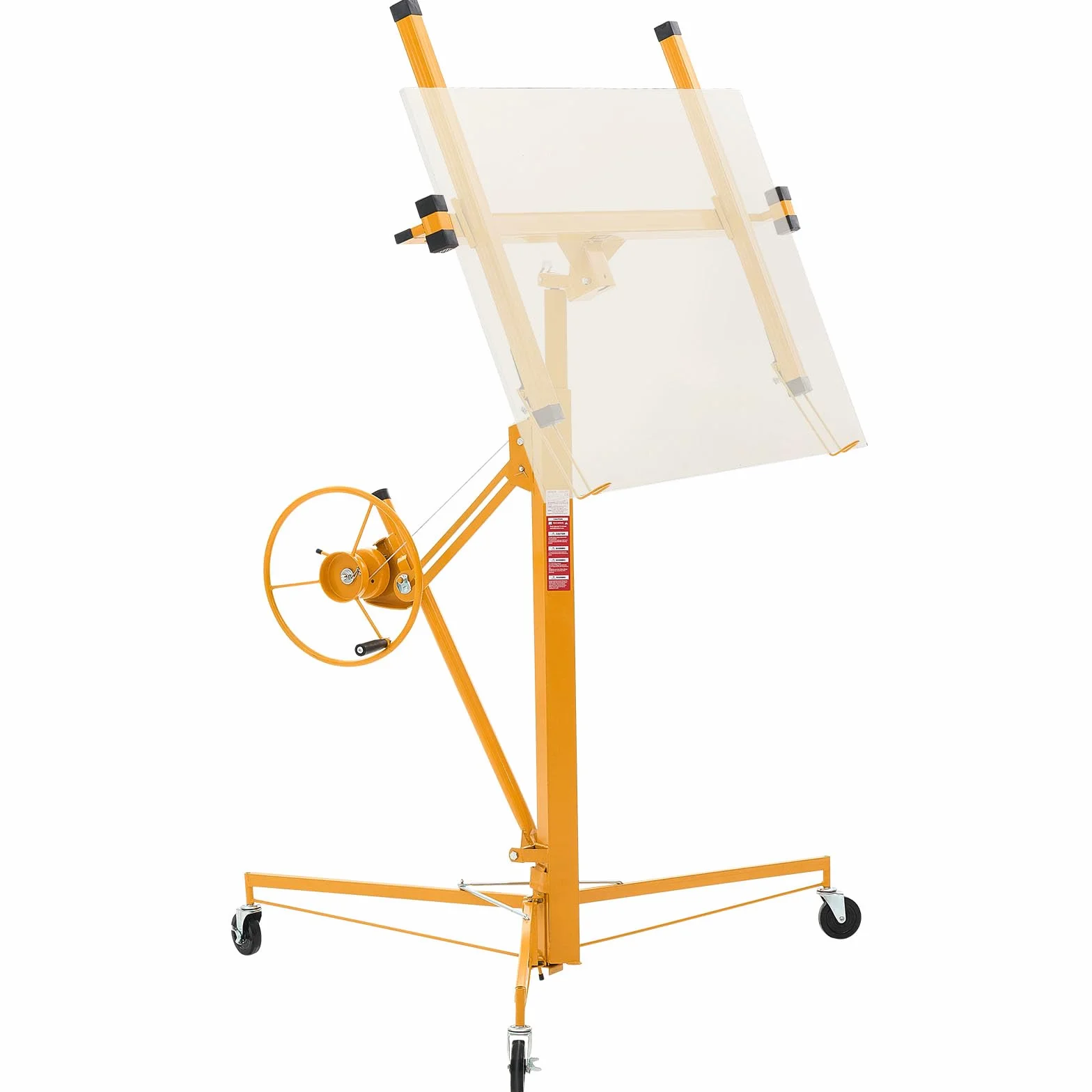 VEVOR Elevador de Placas de Yeso, con Brazo Telescópico Ajustable 1245–2921 mm, Capacidad de Carga de 68 kg, Altura de 3353 mm, para Montaje en Techo y Pared, 1530 x 1530 x 1450 mm, Amarillo