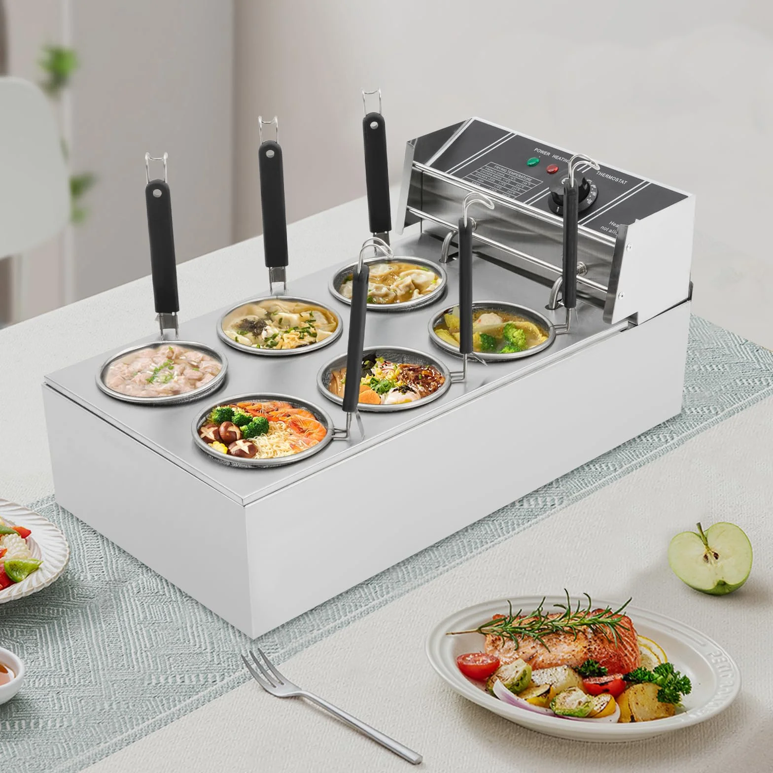 Máquina eléctrica de pasta de 20 L, 2000 W, cocina de pasta con 6 cestas, temperatura ajustable 60 – 200 °C, para restaurantes, puestos de comida y comedores