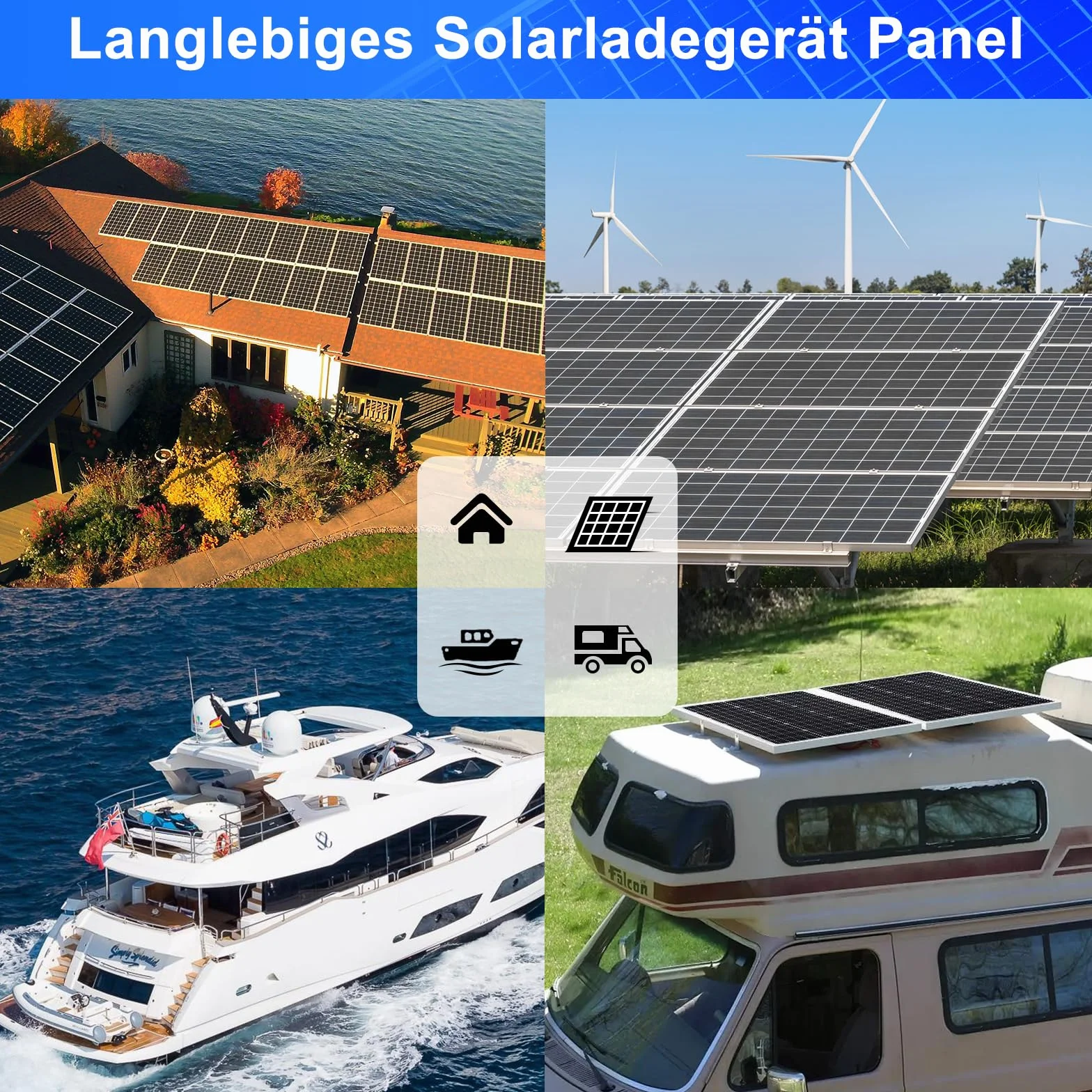 DERUXI 50W Placa Solar 12V Kit Panel Solar Mono Set Completo para Casa Vehículos Techos Barcos