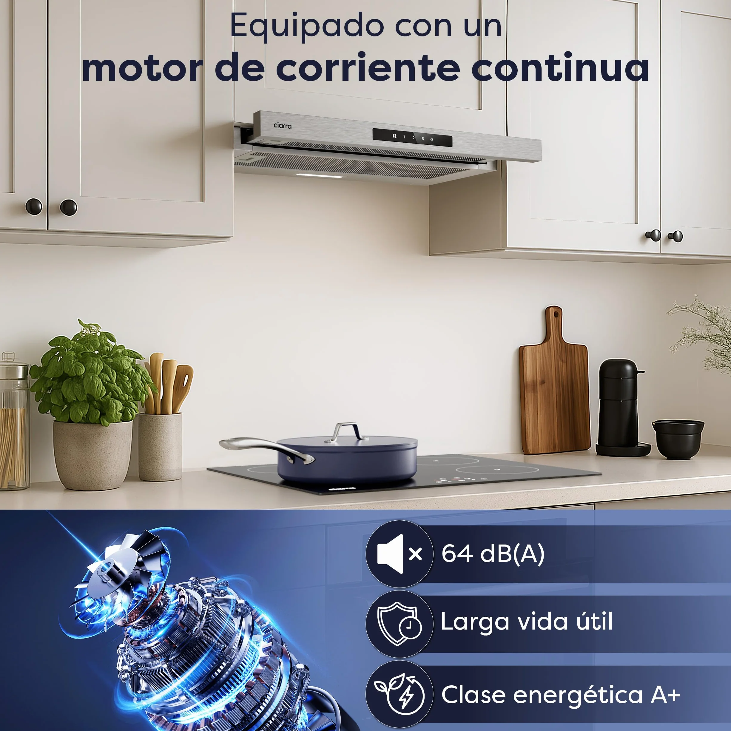 CIARRA CBCS6909A Campana Extractora Telescópica 60 cm 600 m³/h Clase A+ Acero Inoxidable Control Táctil LED
