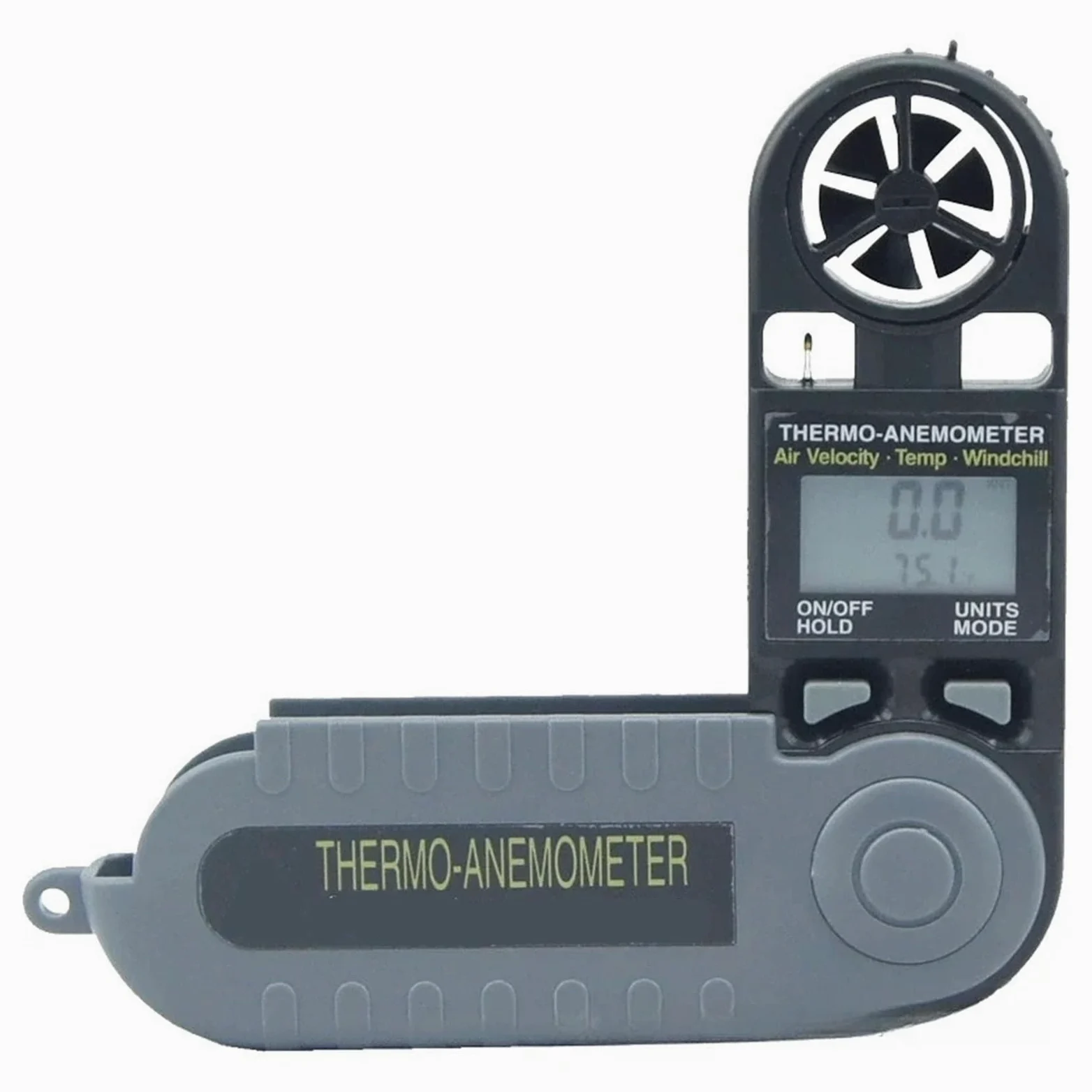 Anemometro Portatil, Anemómetro térmico digital de bolsillo 3 en 1 (velocidad del aire, temperatura y sensación térmica)