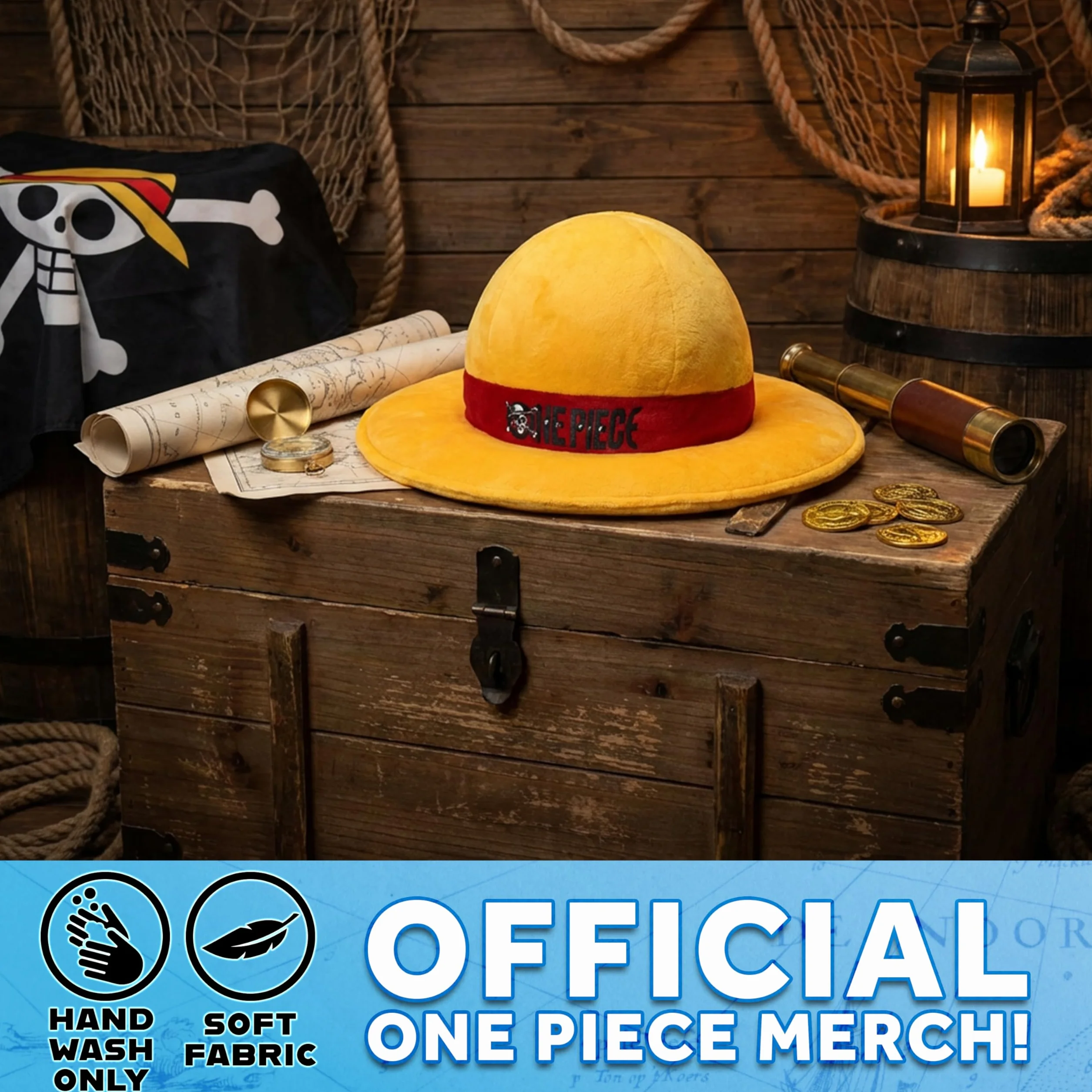 One Piece Cojin Decorativo 3D Suave, Almohada Kawaii para Niños Adolescentes Adultos, Regalo Anime (Amarillo, 35x35 cm)