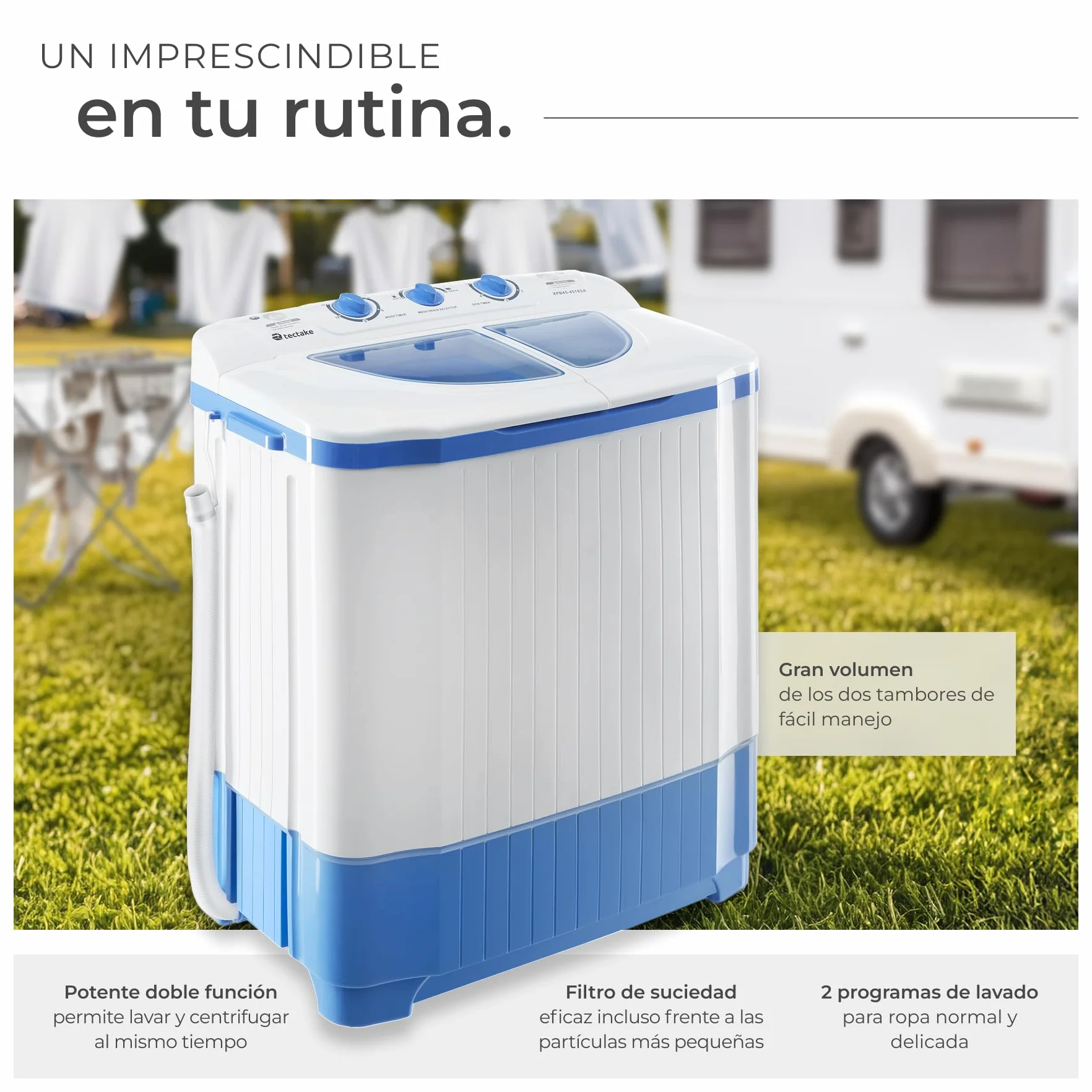 Tectake Lavadora Portátil Mini 4,5kg Carga Superior Ahorro Energía Máquina Lavadora Camping Caravanas Blanco