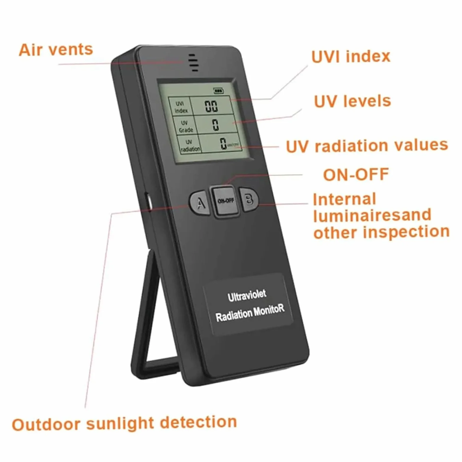 Radiación UV medible de luz solar y luz de lámpara, Detector de radiación ultravioleta portátil, medidor for exteriores e interiores