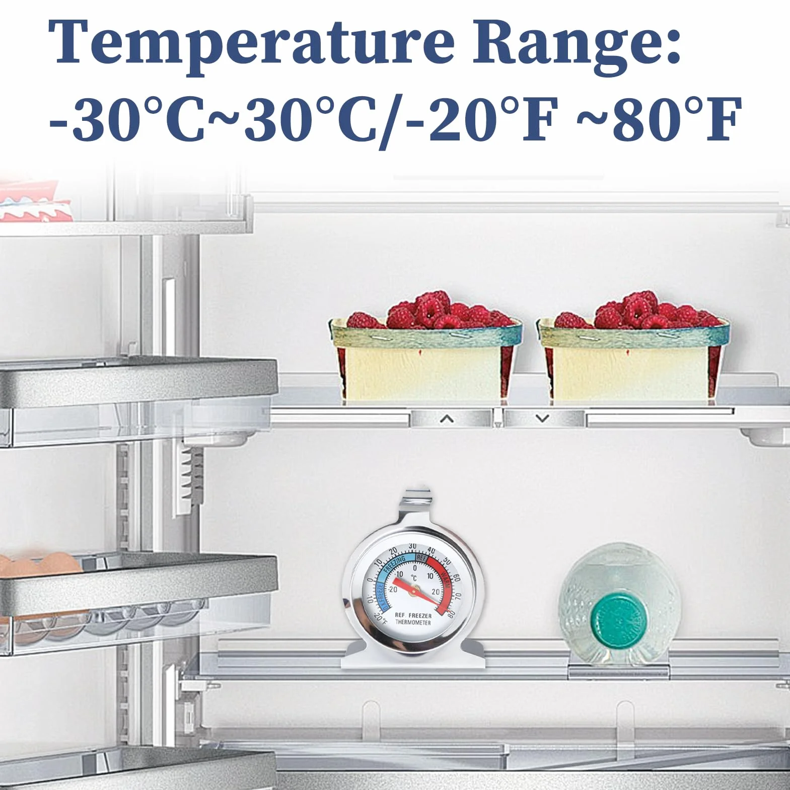 Termómetro para Congelador Nevera Acero Inoxidable -30 a 30°C Gancho Colgar Base Ancha 4 Piezas