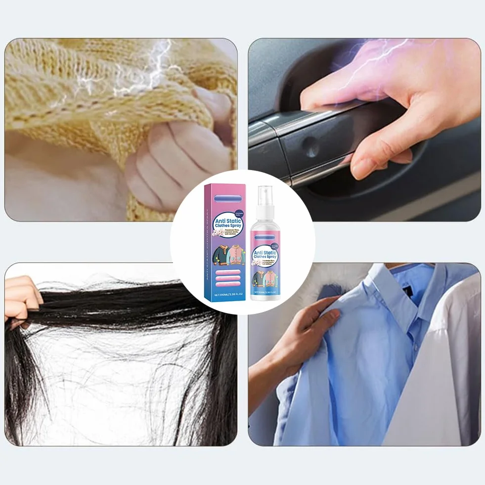 Spray Antiestático para Ropa 100ml Antiestático para Tejidos Reduce Electricidad Estática