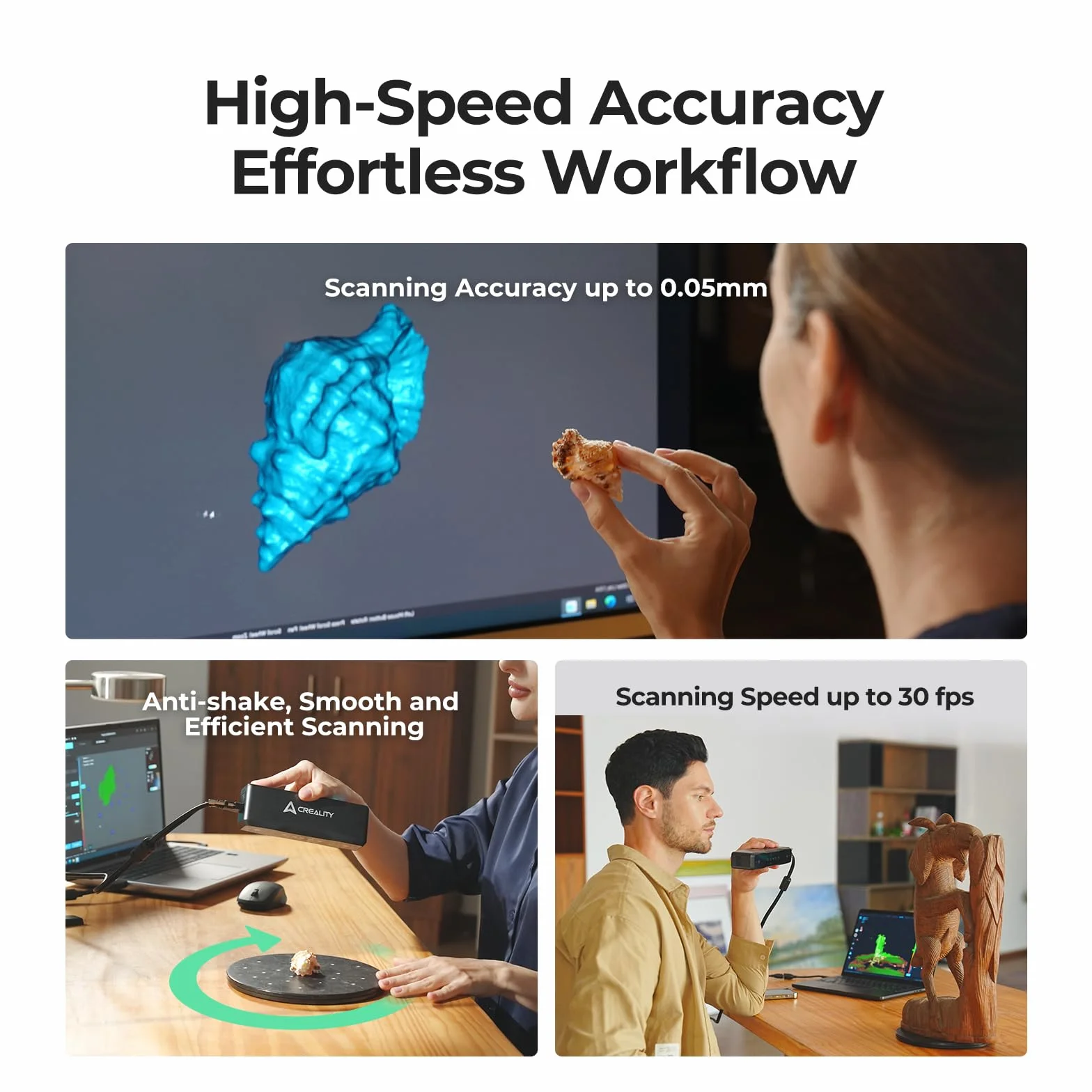 Creality Otter Lite Basic Escáner 3D, Precisión de 0,05 mm, Diseño Innovador de Cuatro Ojos, Adecuado para Todos los Tamaños, 30FPS, One-Shot3D, Tecnología de Luz Estructurada DOE3D