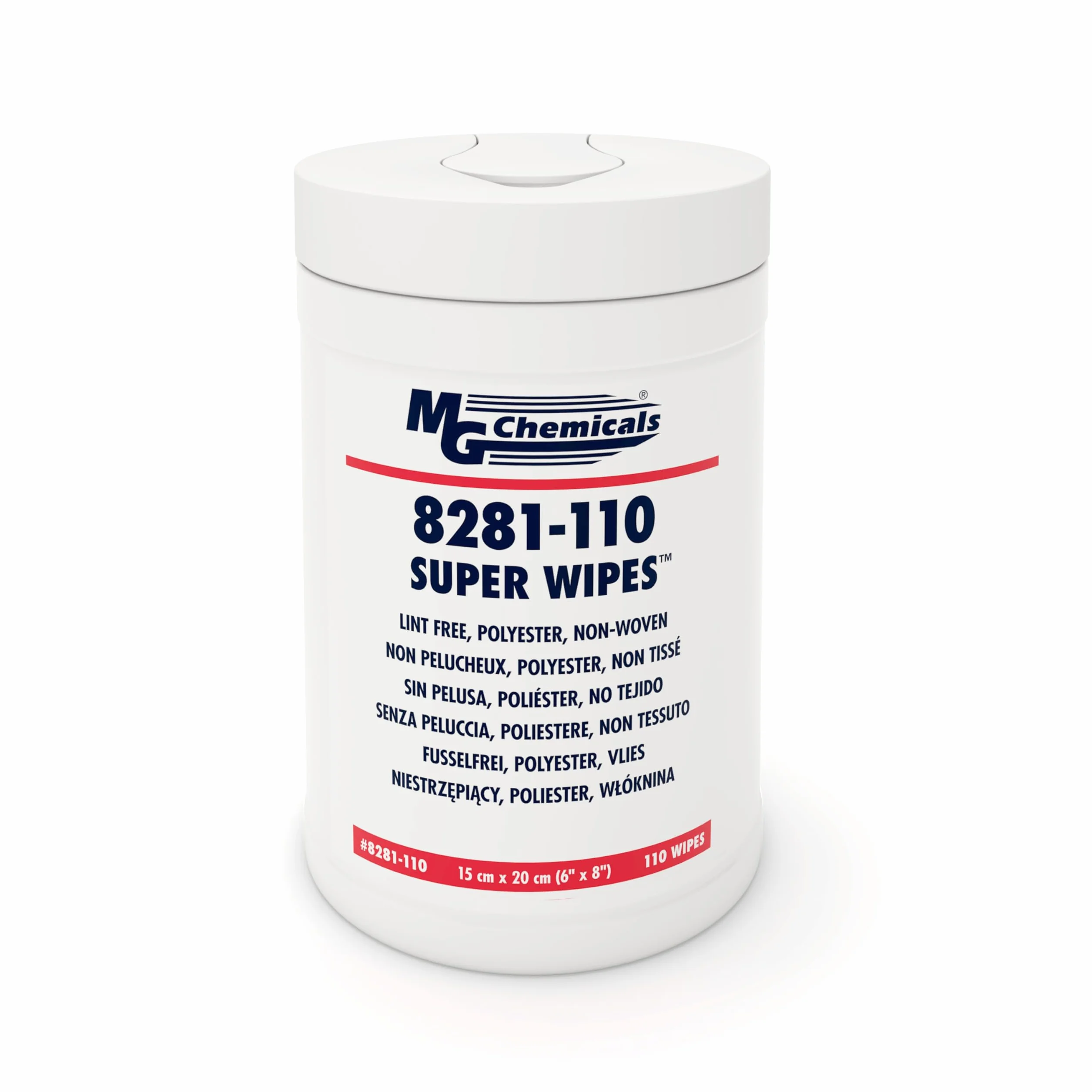MG Chemicals Electronics Toallitas secas - Sin pelusa, 6"x8" 100% Poliéster Toallitas no tejidas, 110 toallitas por bote