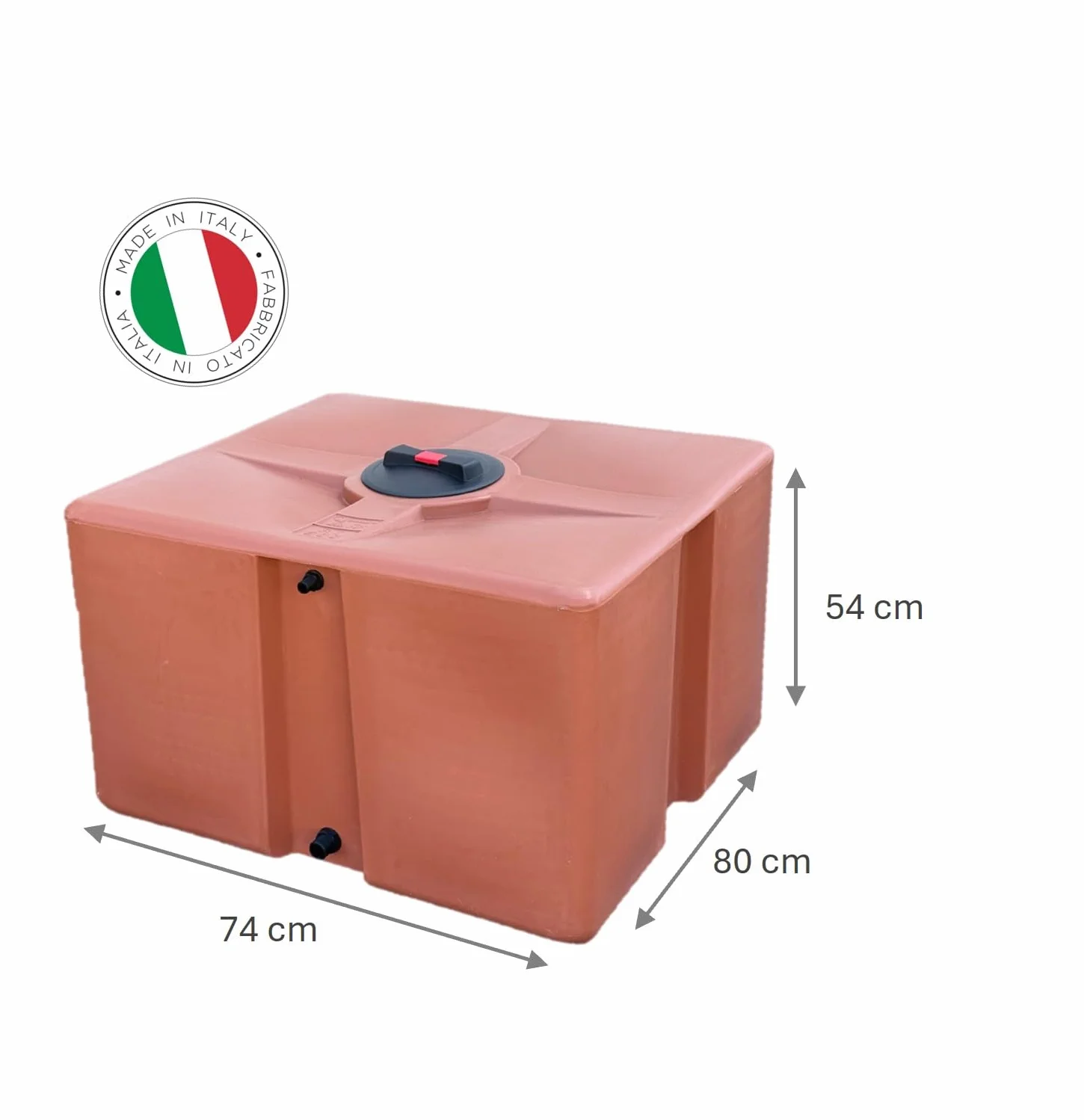 Depósito de Polietileno Certificado para Agua Potable paralelepípedo Rectangular bajo Mod. 300 litros Color Terracota Made in Italy