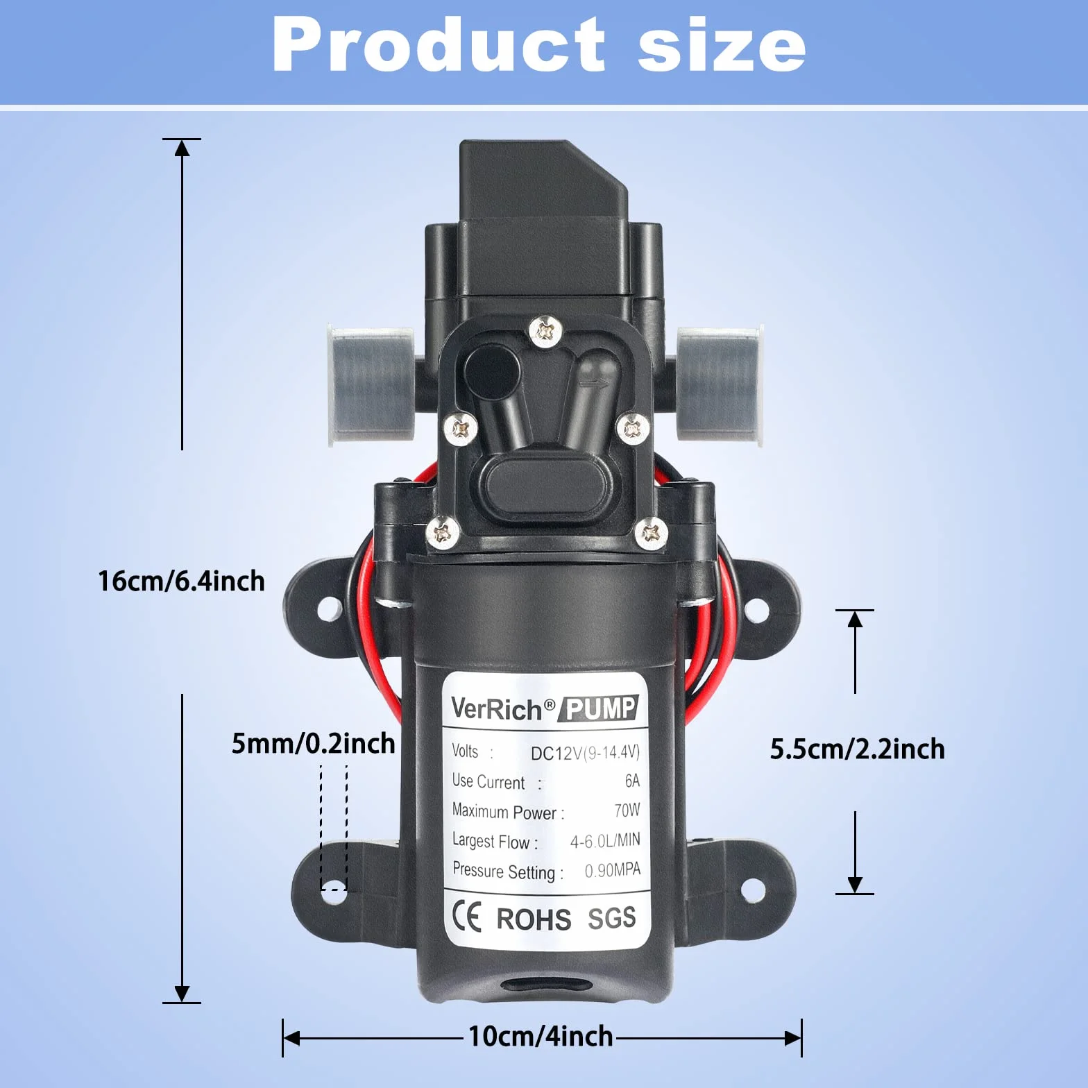 VerRich G1/2 pulgadas 20 mm 12 V bomba de diafragma de alta presión para grifo de agua autocaravana