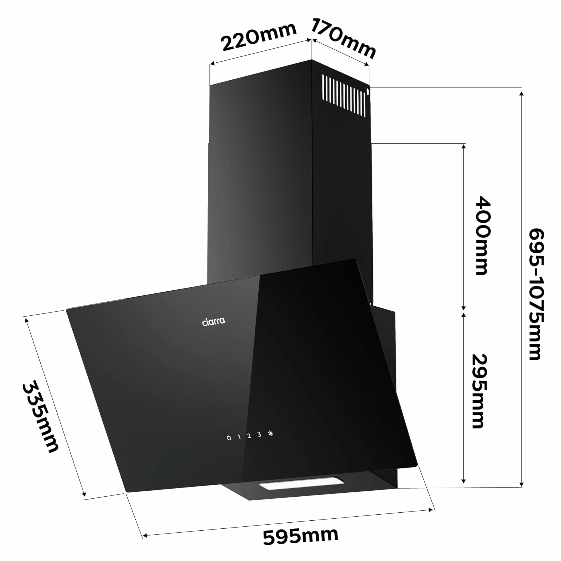 Ciarra CBCB6750C Campana Extractora Inclinada 60 cm 350 m³/h 3 Velocidades Negro Ultradelgado