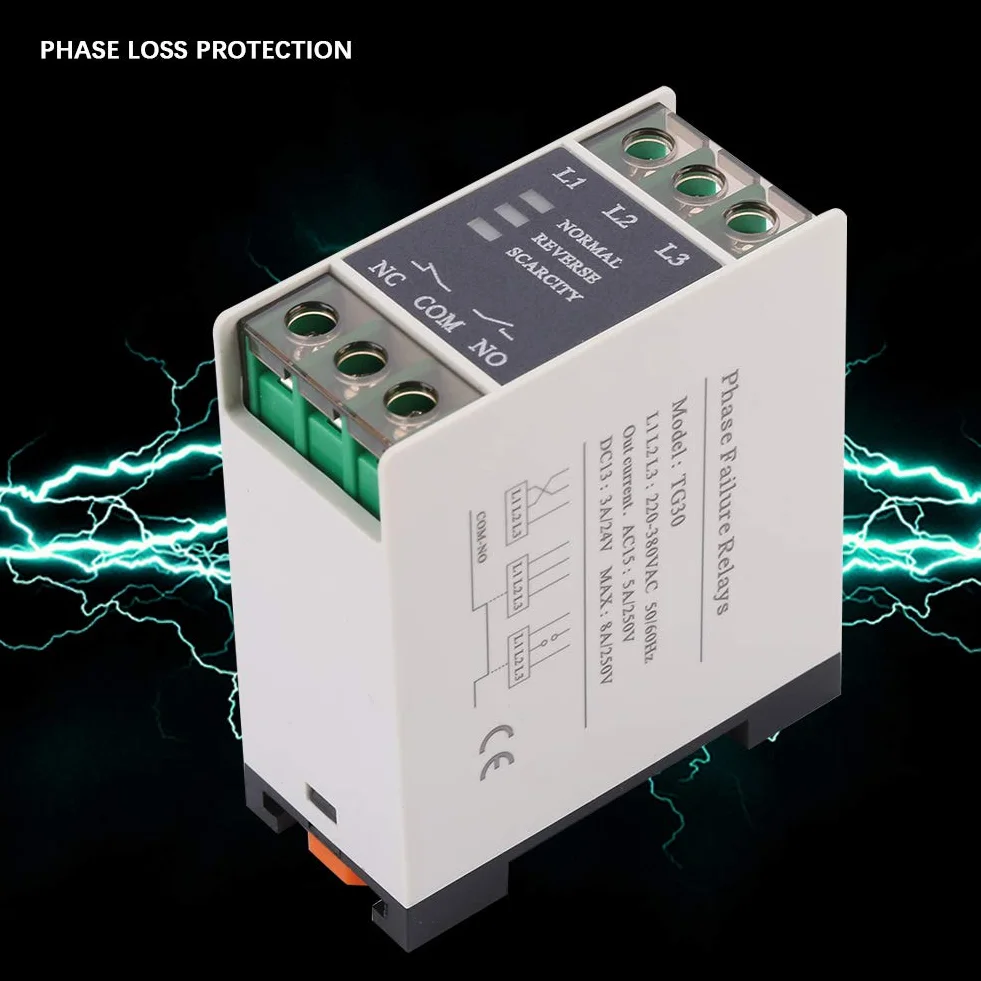 Relé De Secuencia De Fase Trifásico, TG30 220-380VAC Relé De Secuencia Protector Voltaje Fase Relé De Protección De Voltaje Relé De Monitoreo Para Motores, Ascensores, Energía