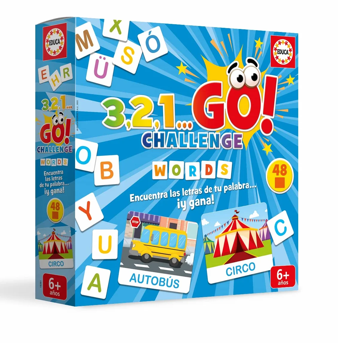 Educa 3,2,1, GO Challenge Words, Encuentra Las Letras de tu Palabra Antes Que Nadie con 48 Palabras y 150 Letras mayúsculas, De 2 a 5 Jugadores, A Partir de 6 años