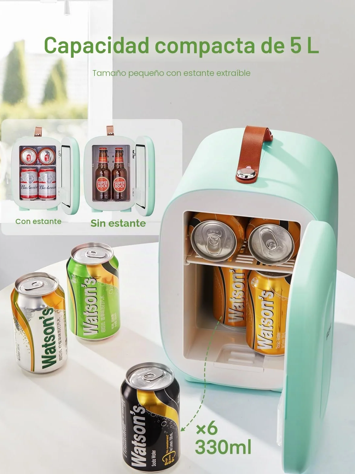 FOHERE Mini Nevera 5 Litros 6 Latas CA+CC Silencioso Portátil Enfriar Calentar Verde
