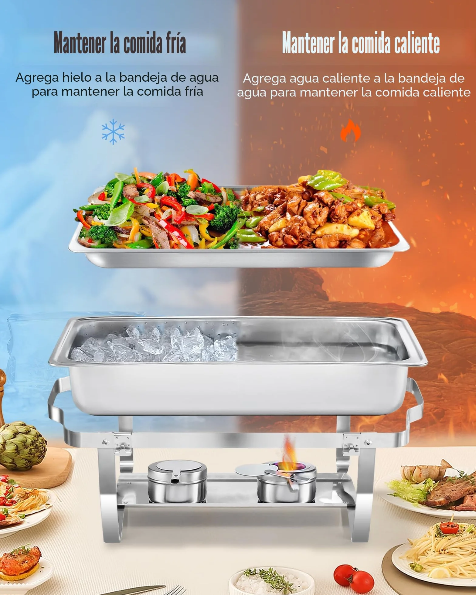 Chafing Dish Buffet Set 9L Acero Inoxidable Borde Enrollable Calentador Alimentos Catering