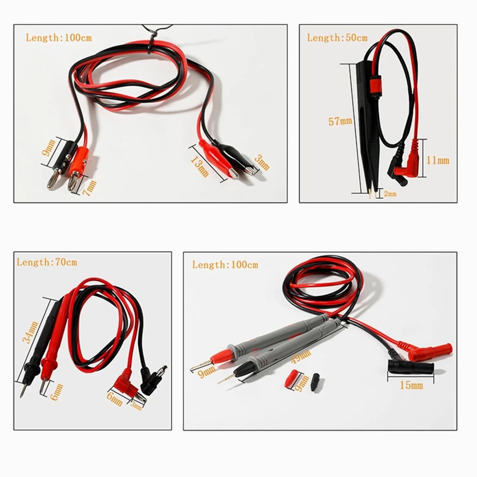 Cable de prueba de multímetro con clips de cocodrilo (test-07)