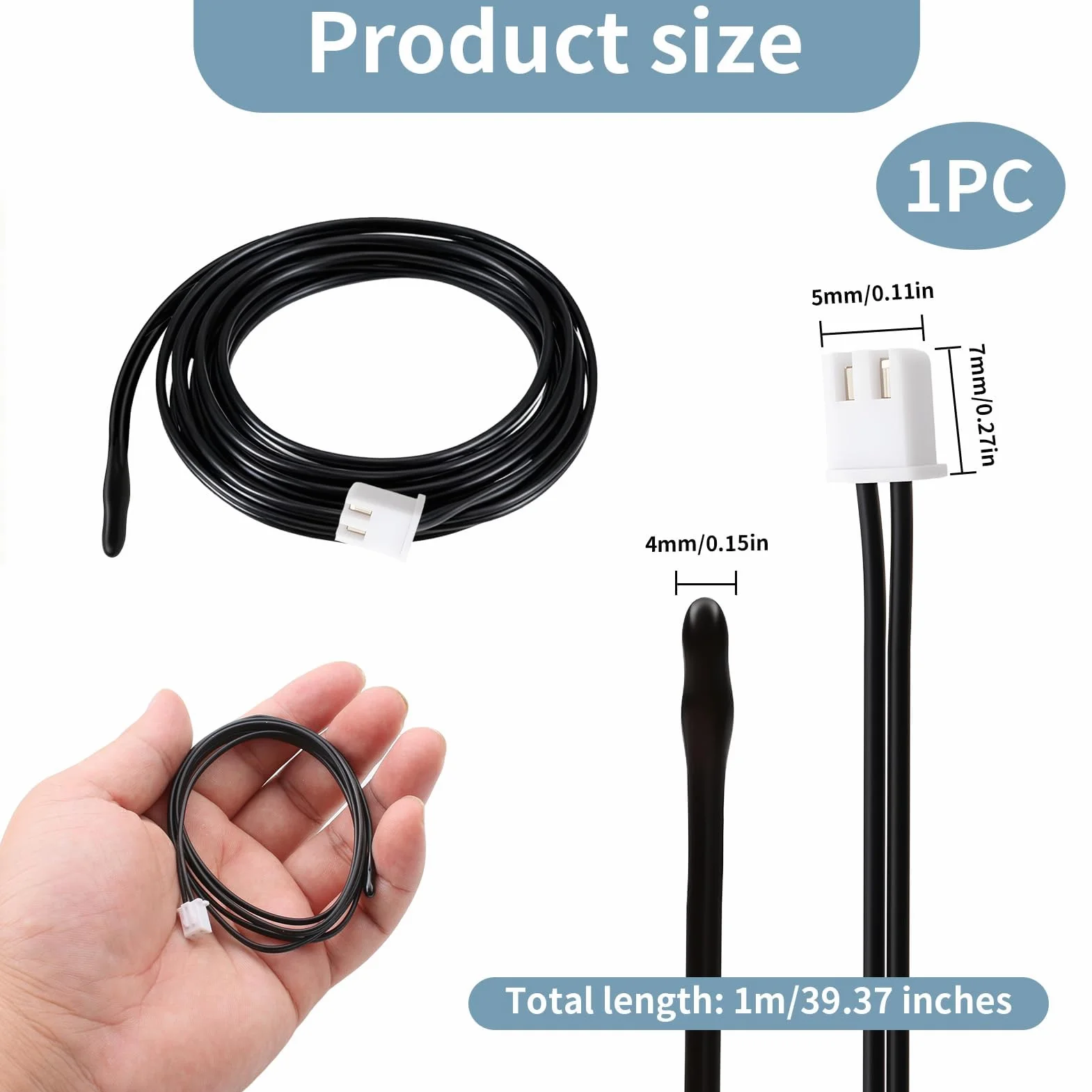 Sondas de Sensor de Temperatura NTC 10K 100cm Termorresistente Impermeable para Aire Acondicionado