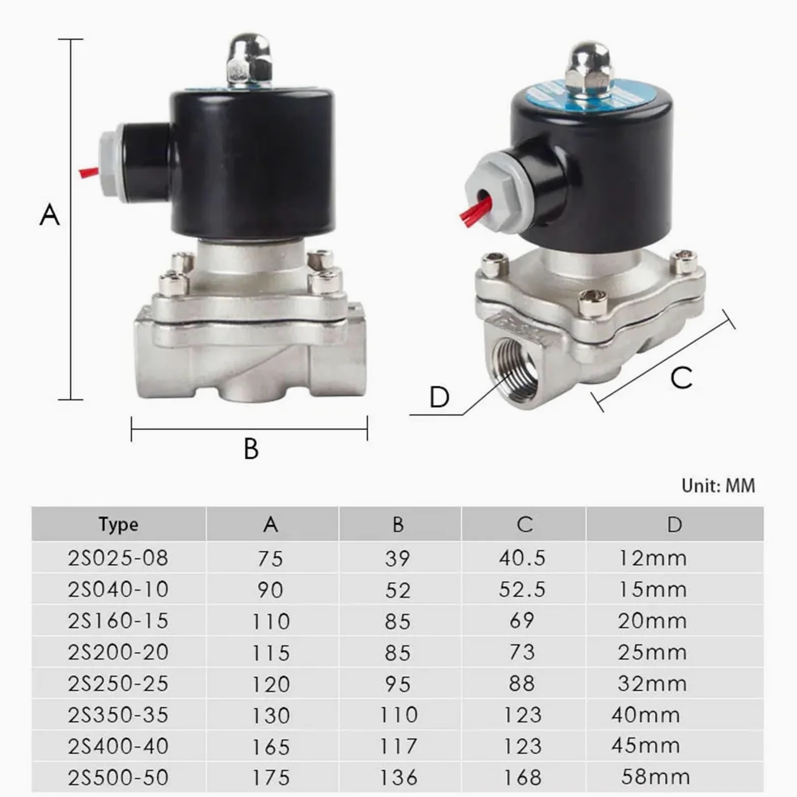 1/4"" 3/8" 1/2"" 3/4" 1"" 1-1/2" BSPT Hembra 12V 24V 110V 220V 304 Electroválvula Eléctrica de Acero Inoxidable Normalmente Cerrado Neumático 1.25 Pulgada(BSPT FEMALE-DC12V,0.75 pulgadas)