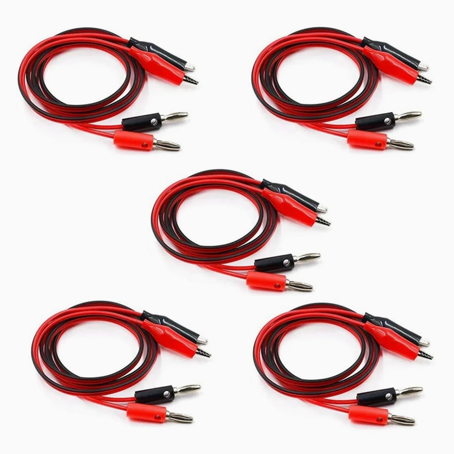 5 pares de 1 m de cable de prueba de clip de banana a cocodrilo, 15 A, 1000 V para multímetro (5 pares)