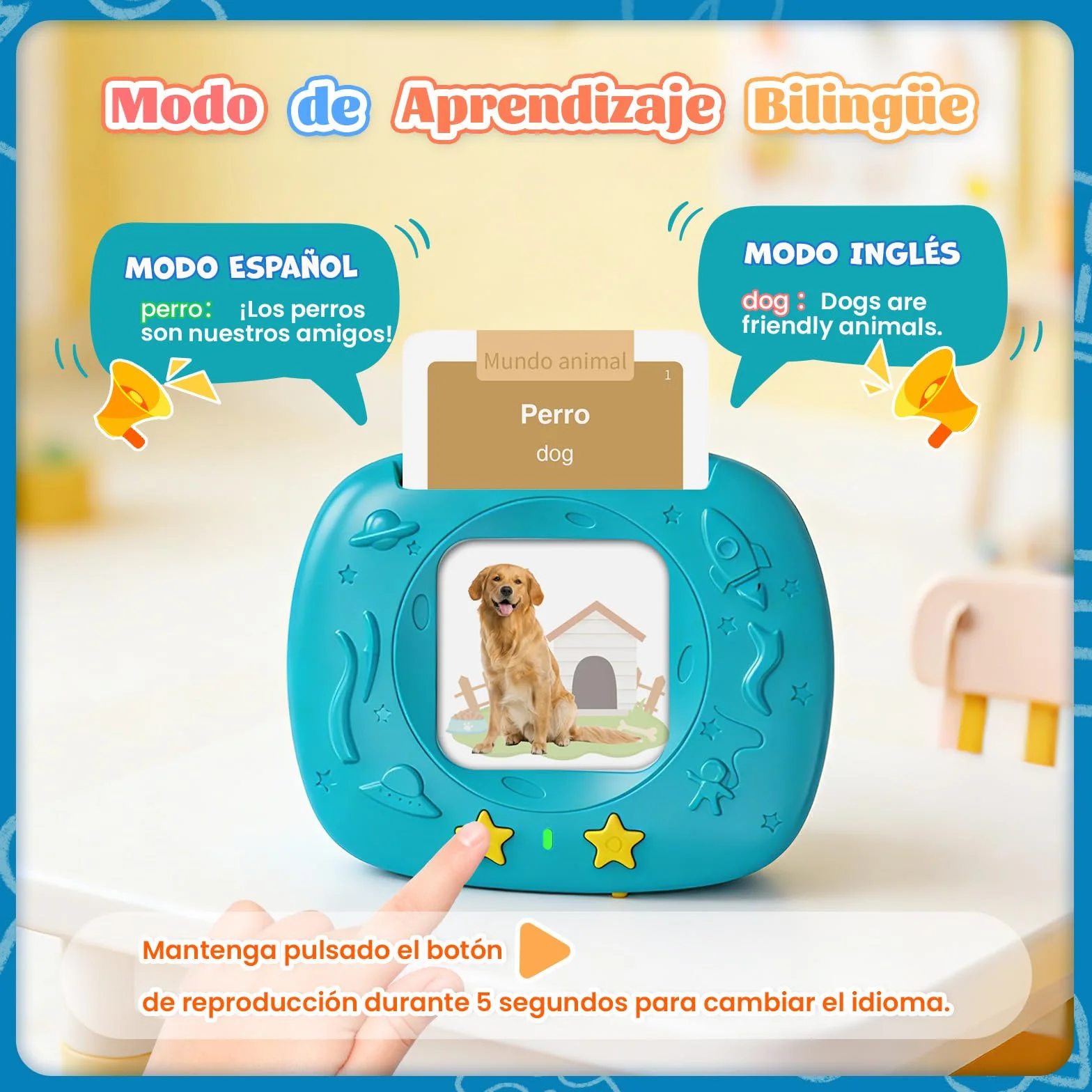 HOMESTEC Tarjetas Flash Parlantes, Juego Educativo Audibles 432 Palabras Español, Juguete Montessori Azul 2-6 Años