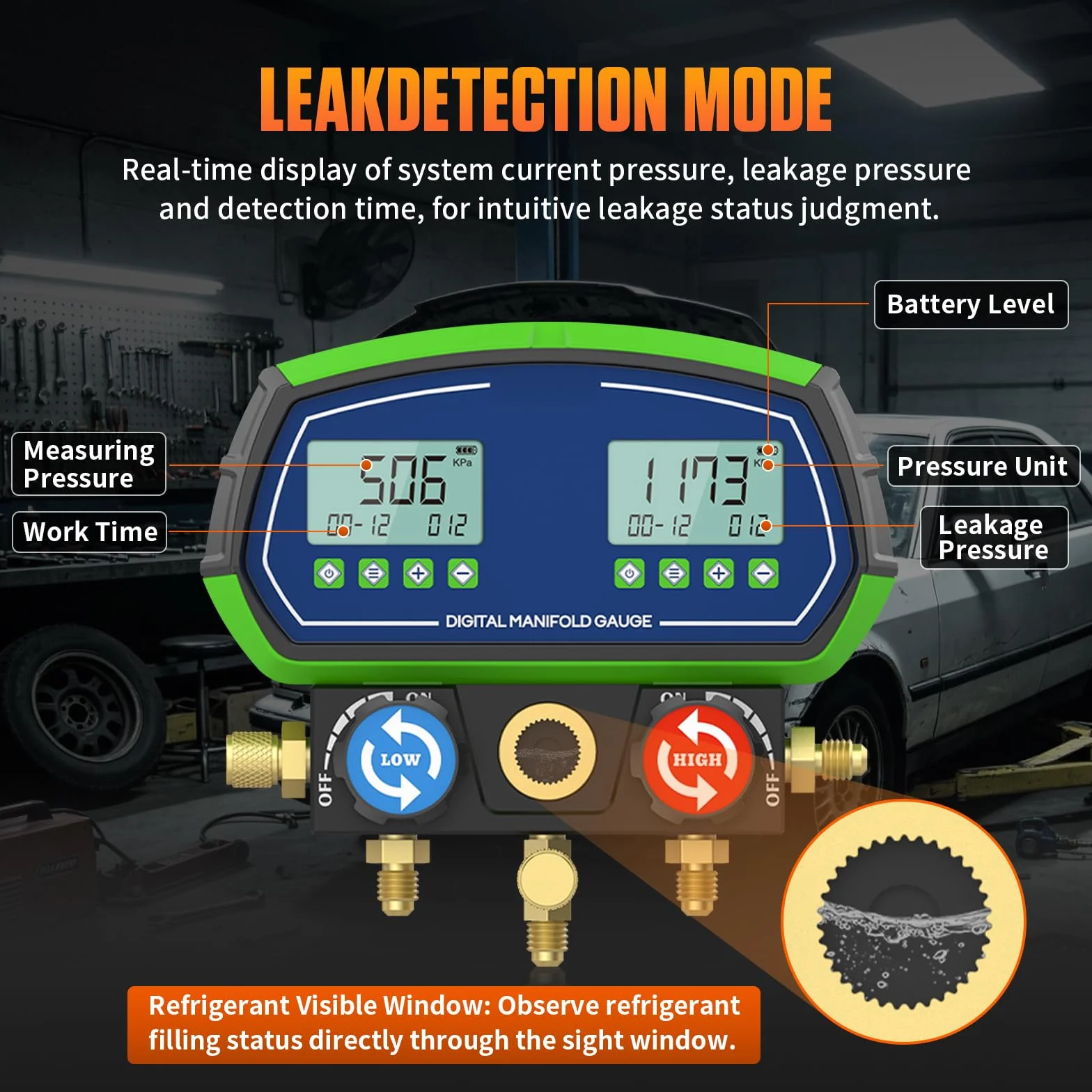 Manómetro Digital de Colector, L302 Indicador de Refrigerante HVAC Medidor de Colector para R32 R134a R410a 90 etc, Terminador Mecánico de Colector Inteligente (L302)