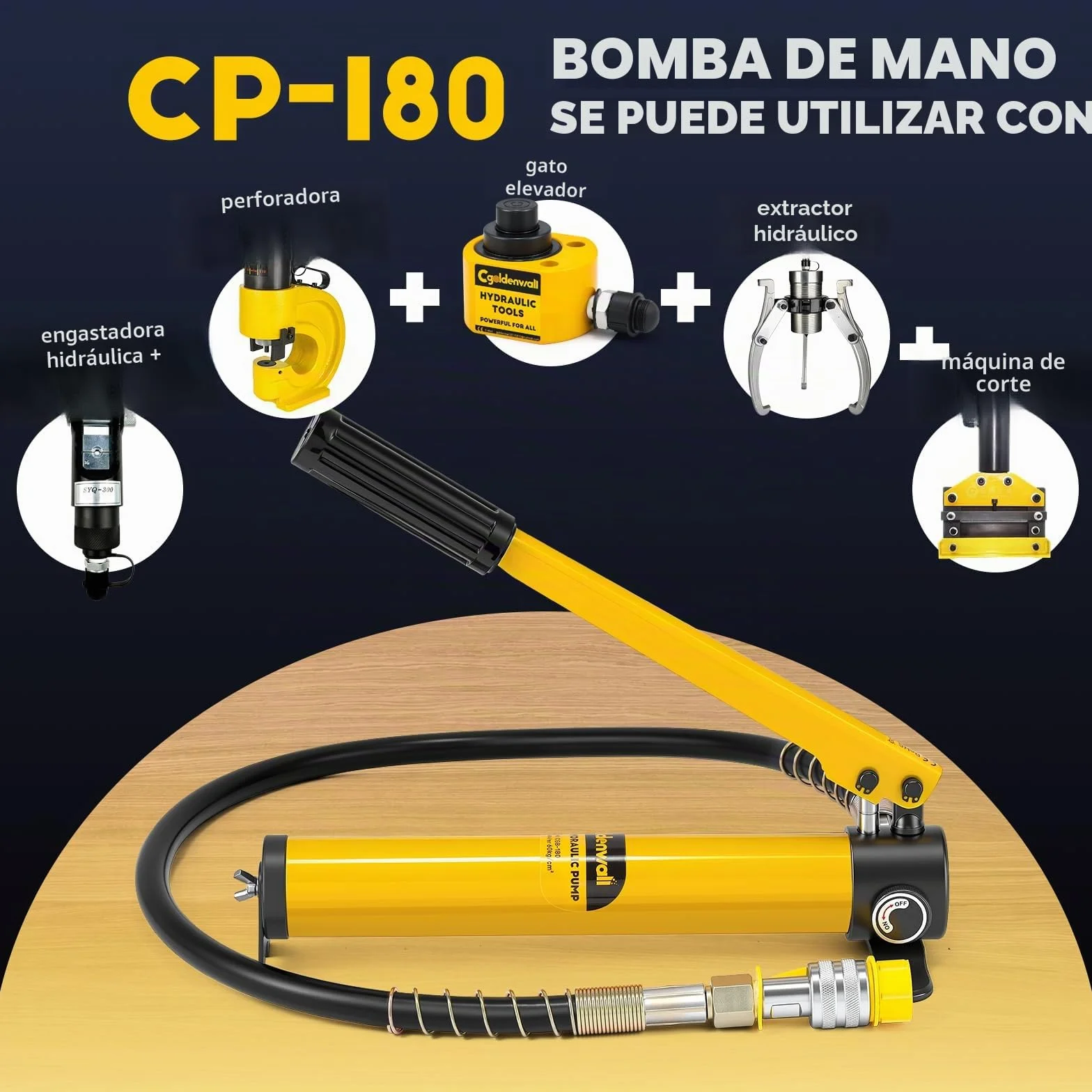 CGOLDENWALL CP-180 Bomba Hidraulica Manual, con Manguera de 0,8m, Alta Presión 60kg/cm², Capacidad de Aceite 400cc, para Herramienta Hidraulica