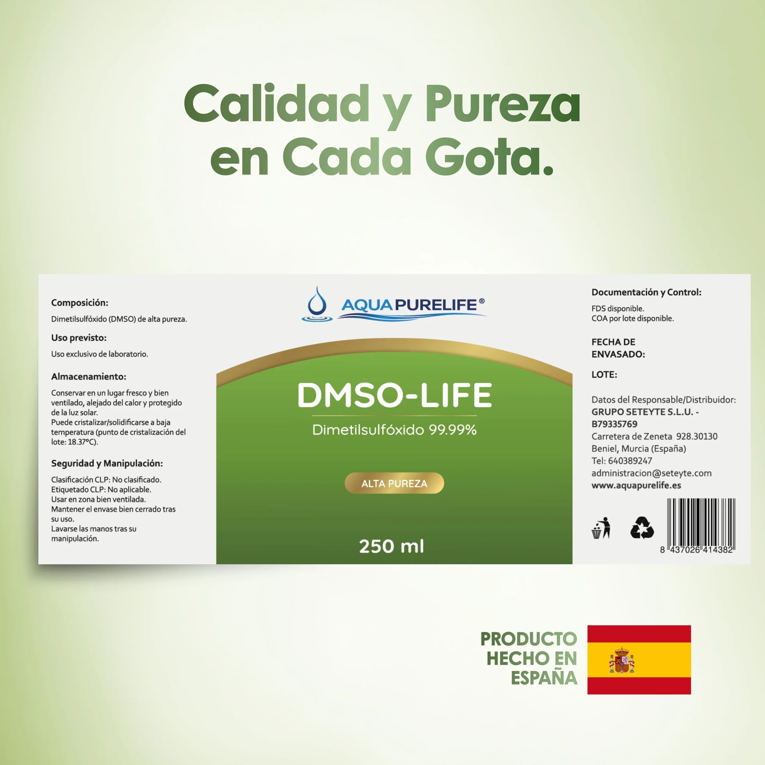 DMSO al 99,9% puro 250ml en botella cristal ámbar con gotero