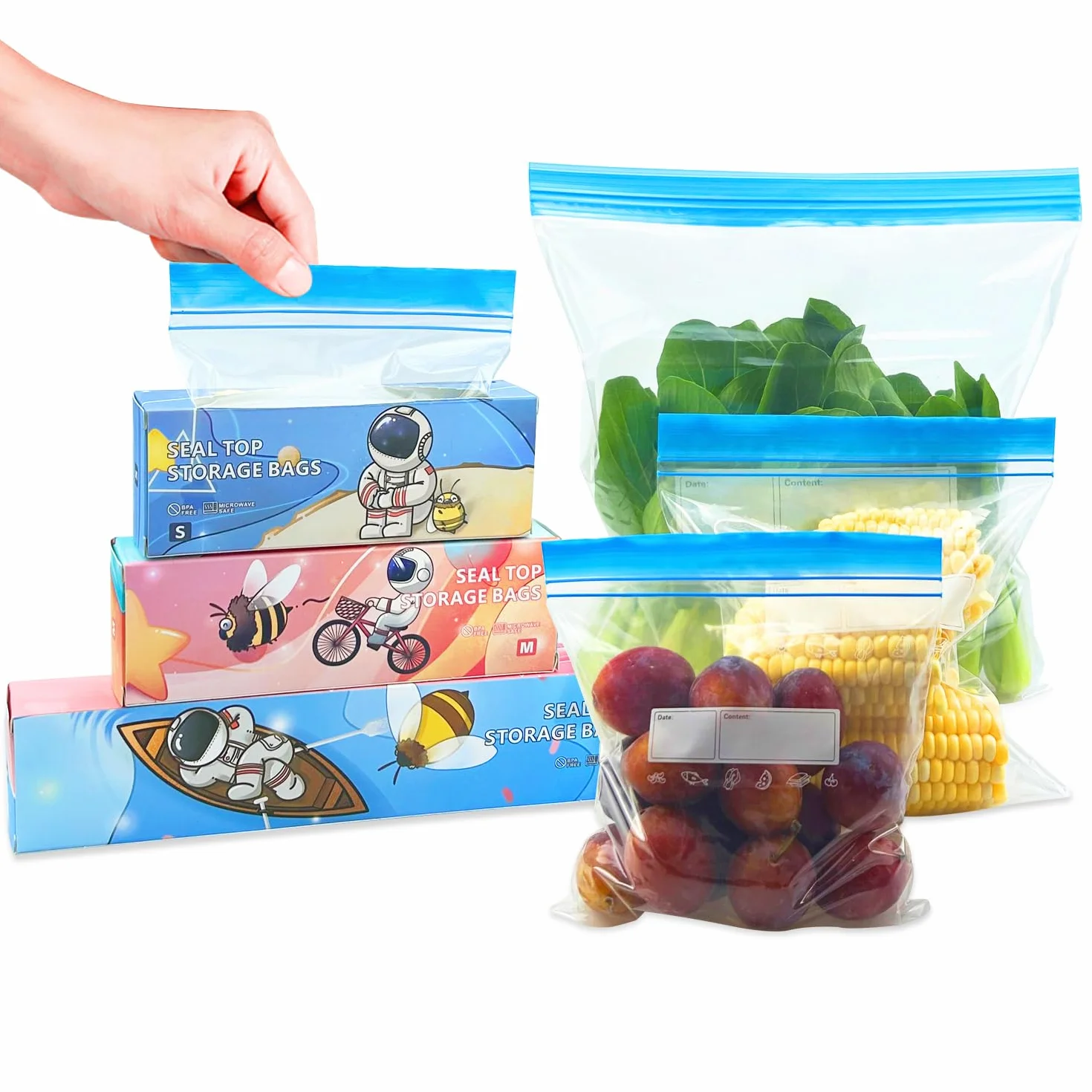 Bolsas de congelador reutilizables con cierre a presión, transparentes, doble sellada, sin BPA, para alimentos y sándwiches (3 tamaños)