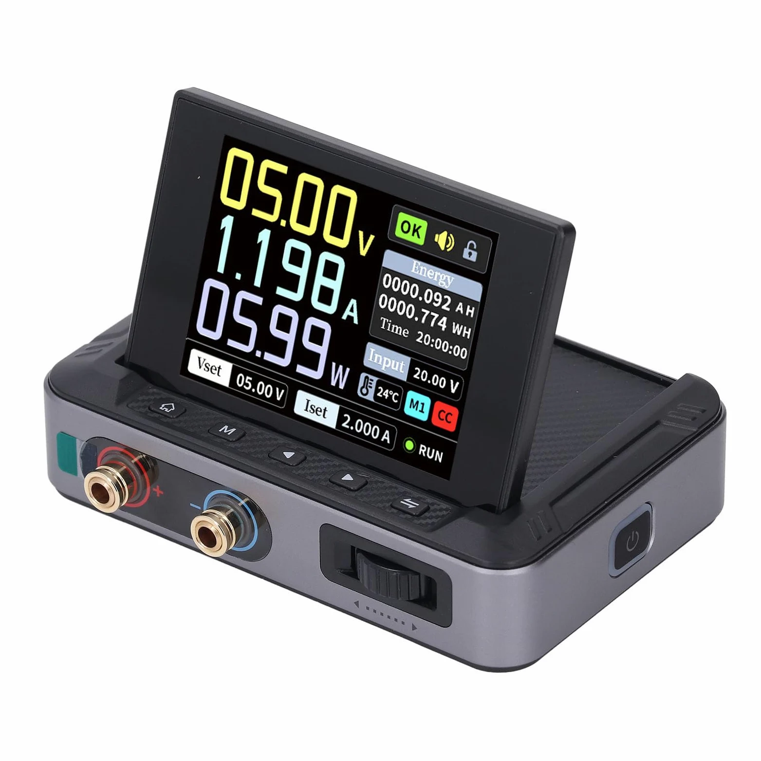 Jiawu Fuente de Alimentación CC Portátil 0-30V 0-5A 150W, Mini Fuente de Alimentación Regulada Ajustable Variable con Pantalla IPS de 2,8", Admite Carga Rápida PD QC y Múltiples Protecciones de