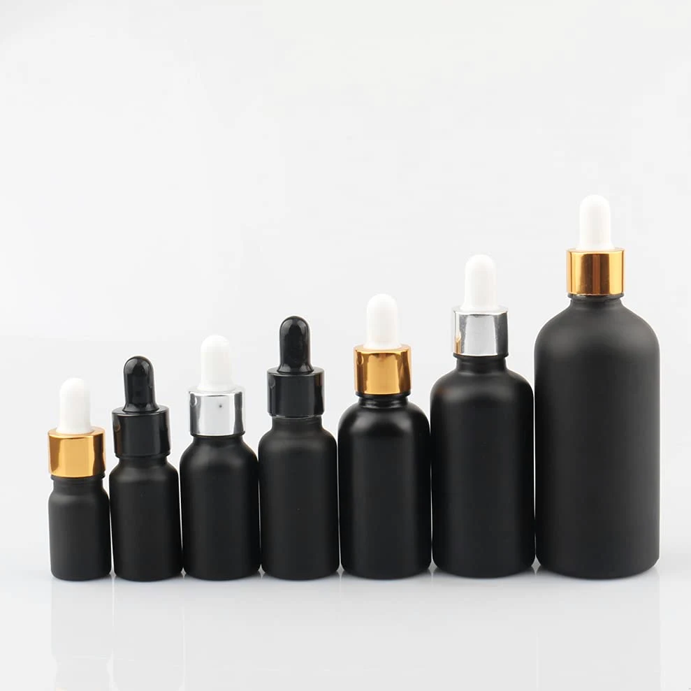 24 Pieza 20ml Negro Mate Botellas de Cristal con Pipeta, 20 ml Frasco Cuentagotas Cristal con Tapón de Rosca Oro, Botella de Vidrio con Cuentagotas para Aceite Esencial Aromaterapia