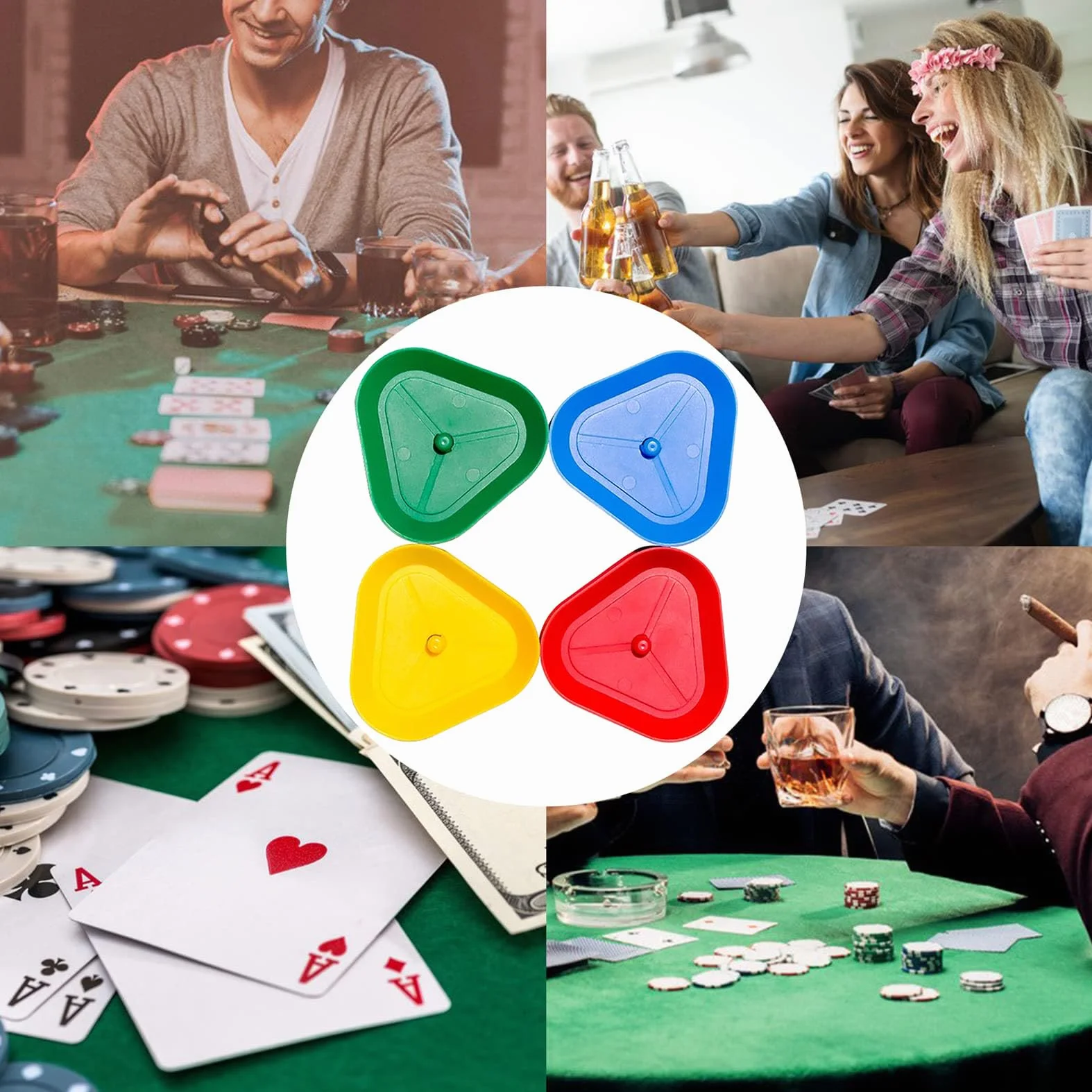 Soporte para Naipes, 4 Pcs Sujeta Cartas Triangular Playing Card Holder para Niños Adultos