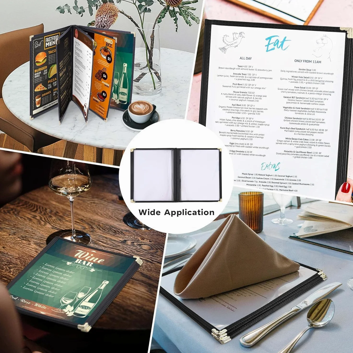 Cubiertas de menú, portamenús, Cubierta de menú, Libro de menú, Cubierta de menú, Cubiertas de menú de Restaurante, Carpeta Negra para Bar, cafetería y Restaurante (14 páginas, 28
