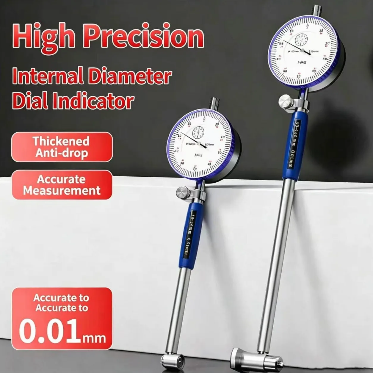 Medidor interno para juego de indicadores de dial de 10 a 450 mm, calibre de orificio de alta precisión para cilindros profundos de motor y reparación de automóviles (160-250 mm)