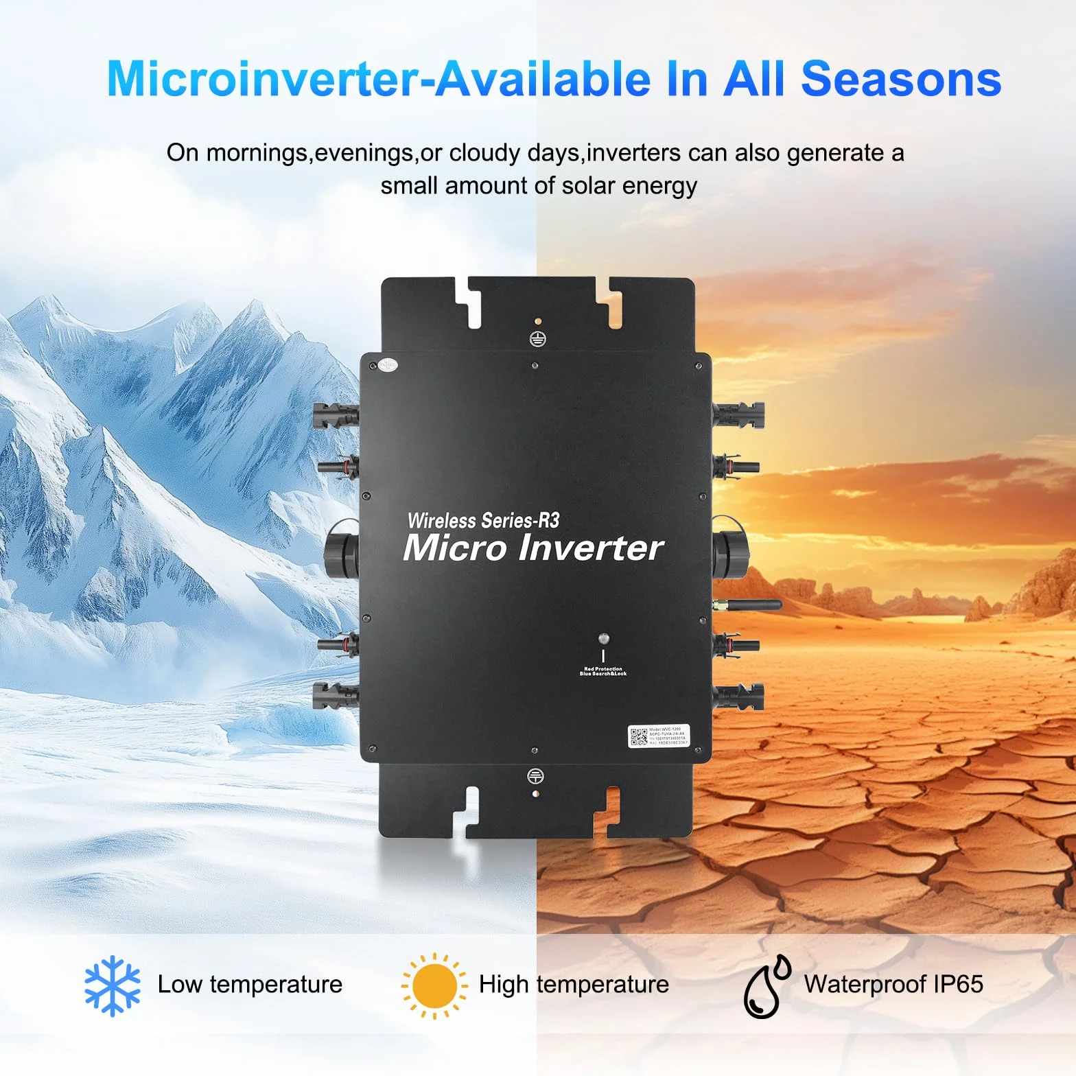 Microinversor 1200W inversor fotovoltaico con WiFi y Bluetooth,Entrada DC 20-60 V,Plug & Play inversor Solar Inteligente para Sistemas solares en Balcones