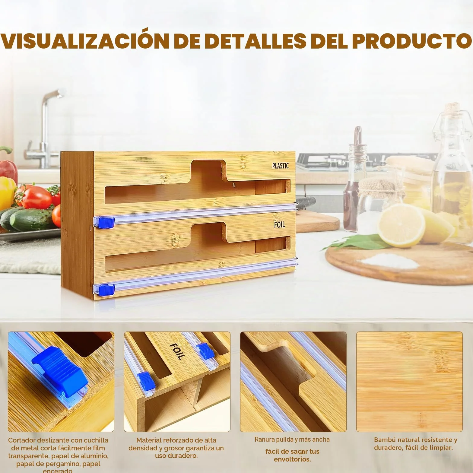 Dispensador de láminas de Papel Film y Aluminio 2 en 1 para cocina y restaurante