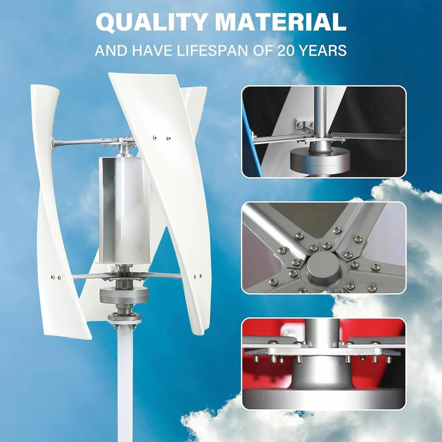 Aerogeneradores Vertical 12V 24V 48V 220V con Controlador de Carga a Prueba Agua 3 aspas para Uso doméstico 16000W 20000W Sin Ruido Aerogenerador Vertical levitación magnética(20000W,24V)