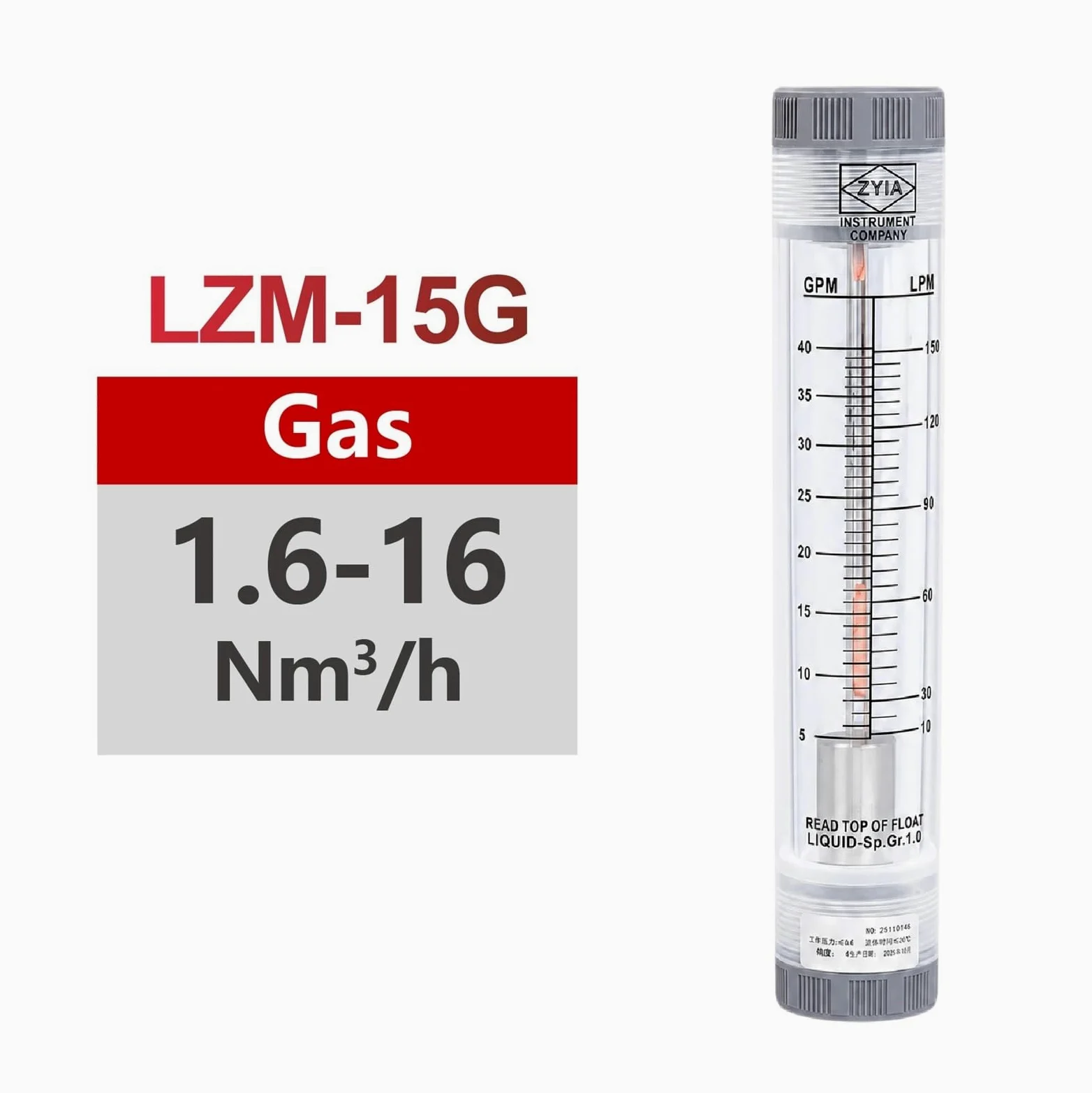 Rotámetro acrílico 0,3-40Nm3/h del medidor de Flujo de Gas de tubería de LZM-15G en línea(1.6-16Nm3-H)