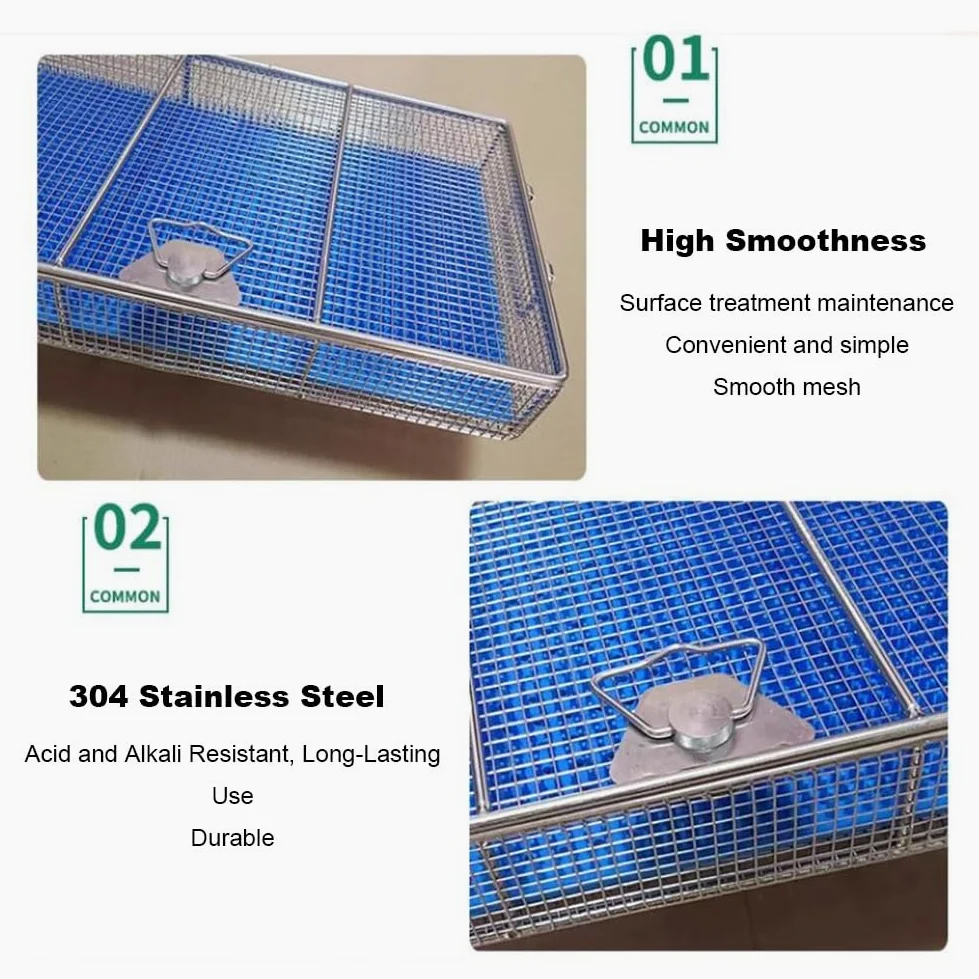 Cestas de esterilización Bandeja de esterilización de Acero Inoxidable Caja de Bandeja de Autoclave de Alta Temperatura con tapete de Silicona (Size : 25 * 25 * 7cm)
