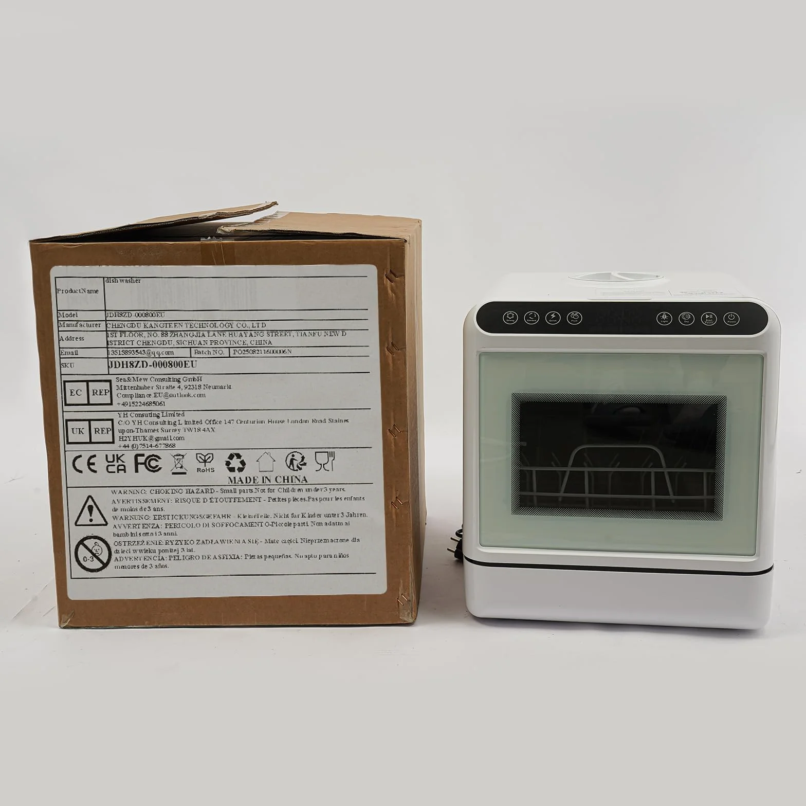 Lavavajillas de mesa portátil pequeño con depósito de agua blanco